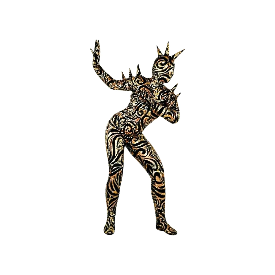 Alien Full Body Costume Set, Turtleneck Catsuit, Spiked Accessories, Open-Eye Headpiece - Image 19