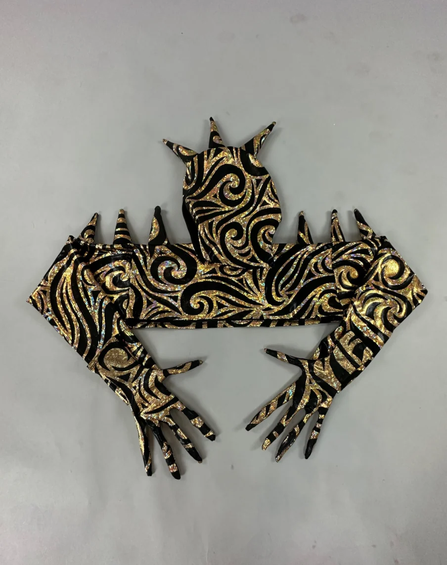 Alien Full Body Costume Set, Turtleneck Catsuit, Spiked Accessories, Open-Eye Headpiece - Image 7