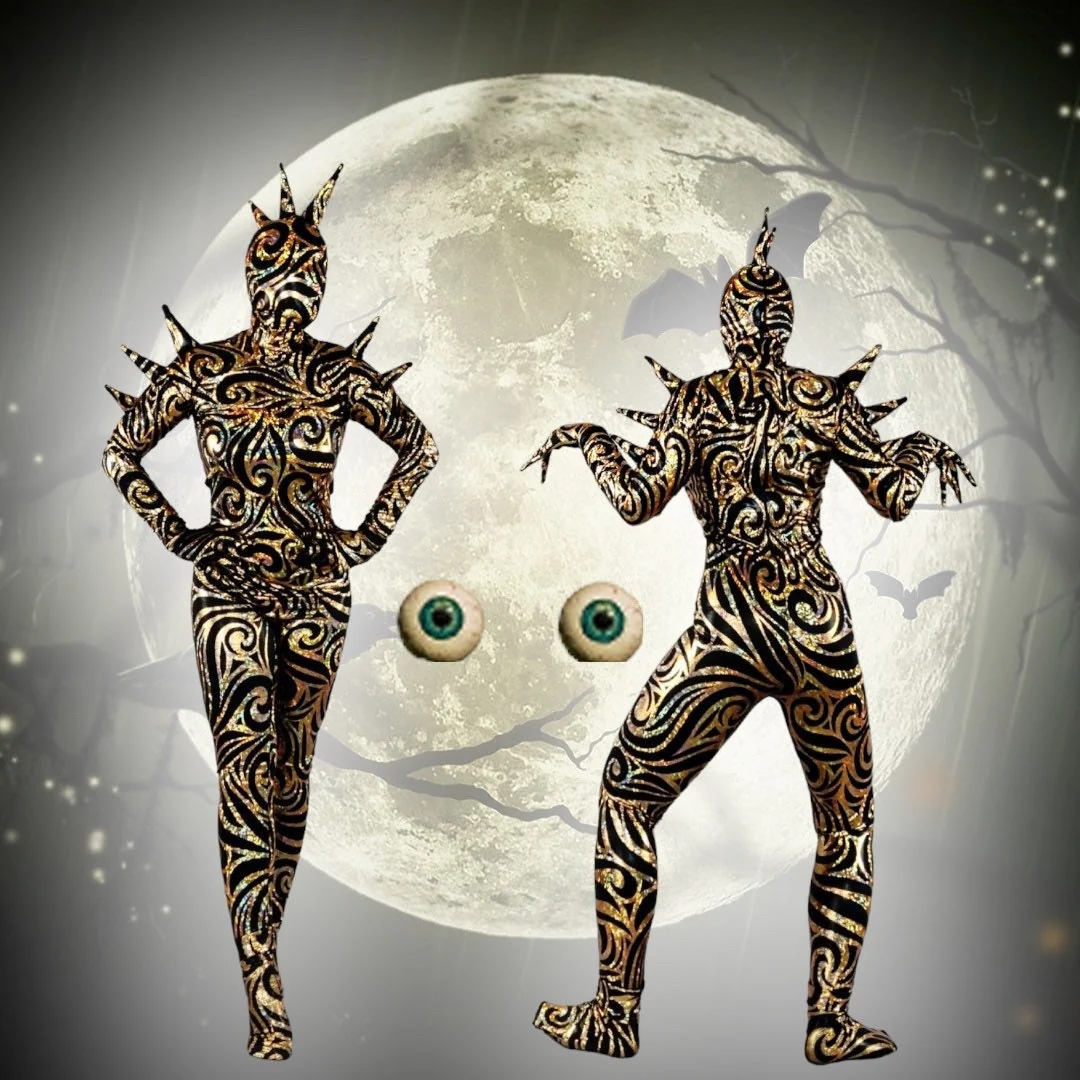 Alien Full Body Costume Set, Turtleneck Catsuit, Spiked Accessories, Open-Eye Headpiece - Image 9