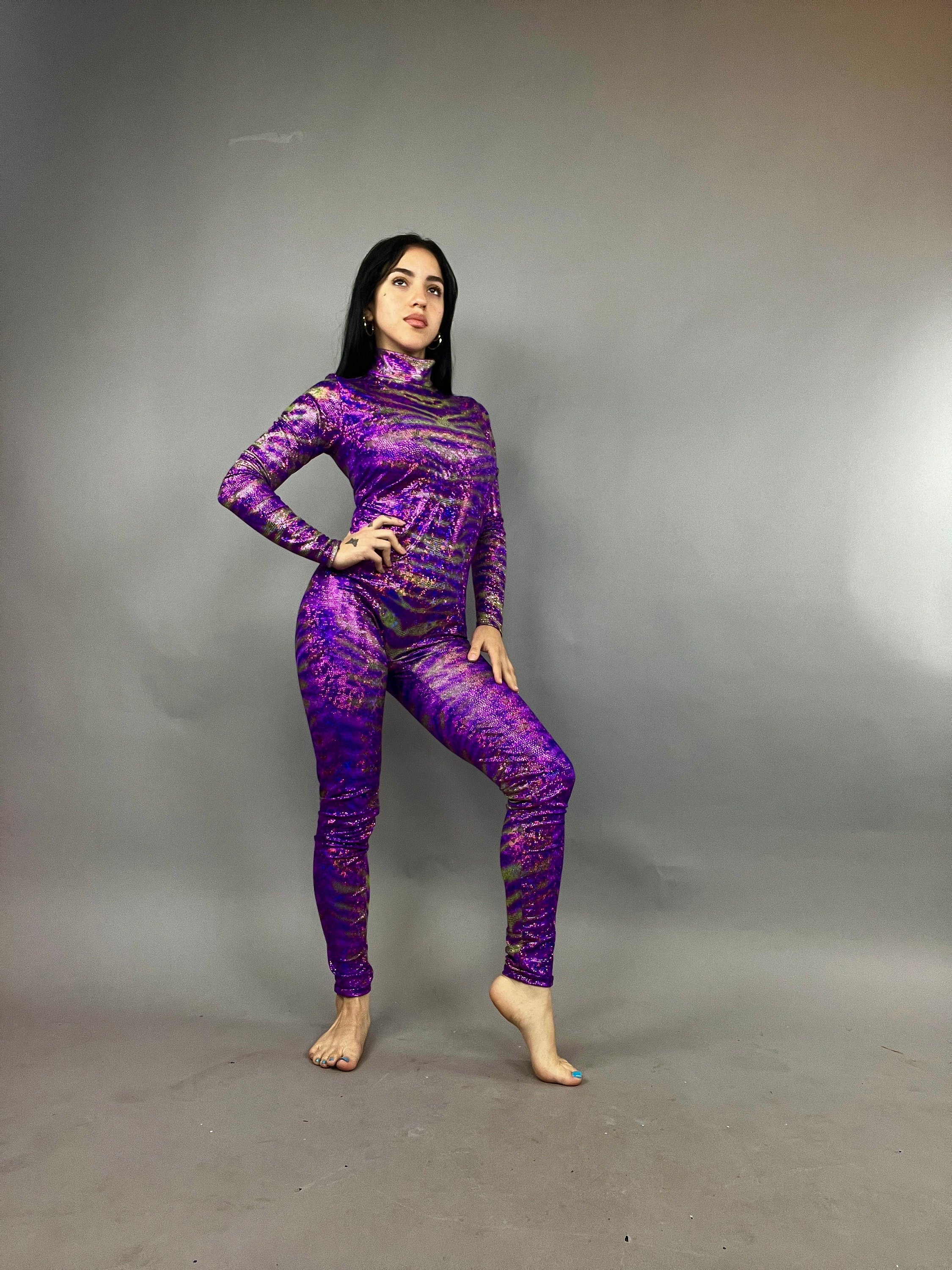 Avatar Purple Catsuit Bodysuit Costume, Full Sleeves, Turtleneck - Image 8