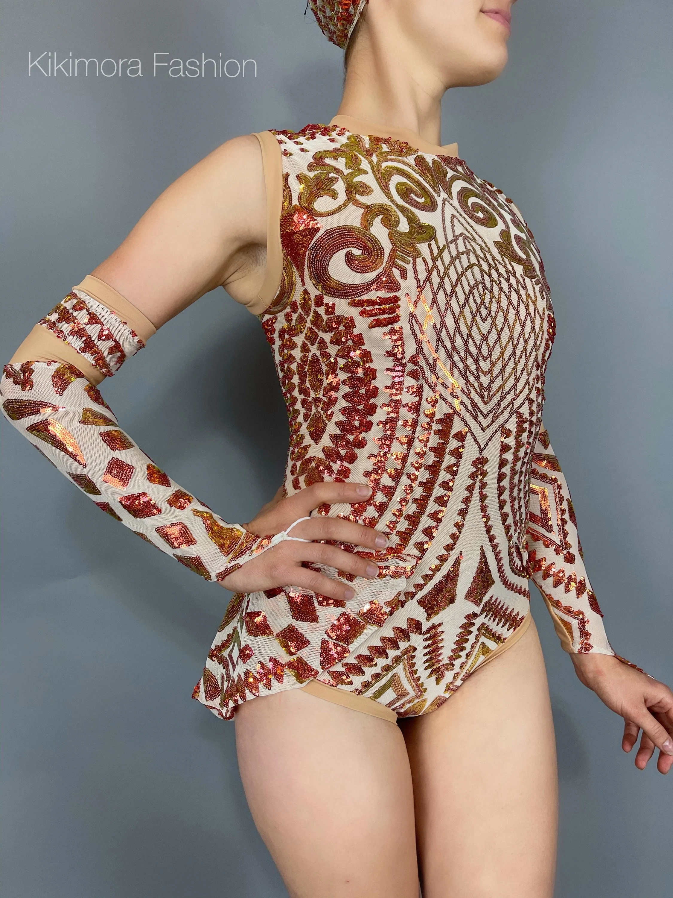 Beautiful Aerialist Costume, Pole Dancewear, Sequin Bodysuit for Women or Men, Showgirl Leotard, Made in USA, Personalized Dressing Gown - Image 5