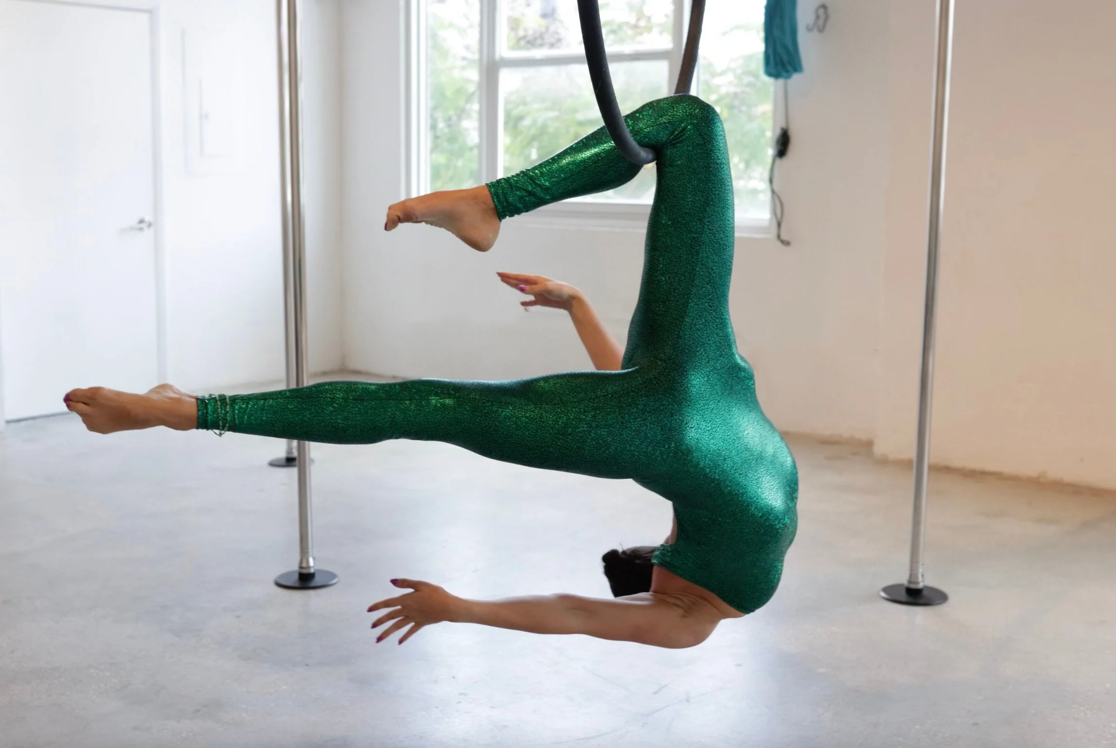 Beautiful Bodysuit, Exotic Dancewear, Green Metallic Catsuit, Gymnastics Unitard, Halter Neck Jumpsuit, Open Back Bodysuit - Image 11