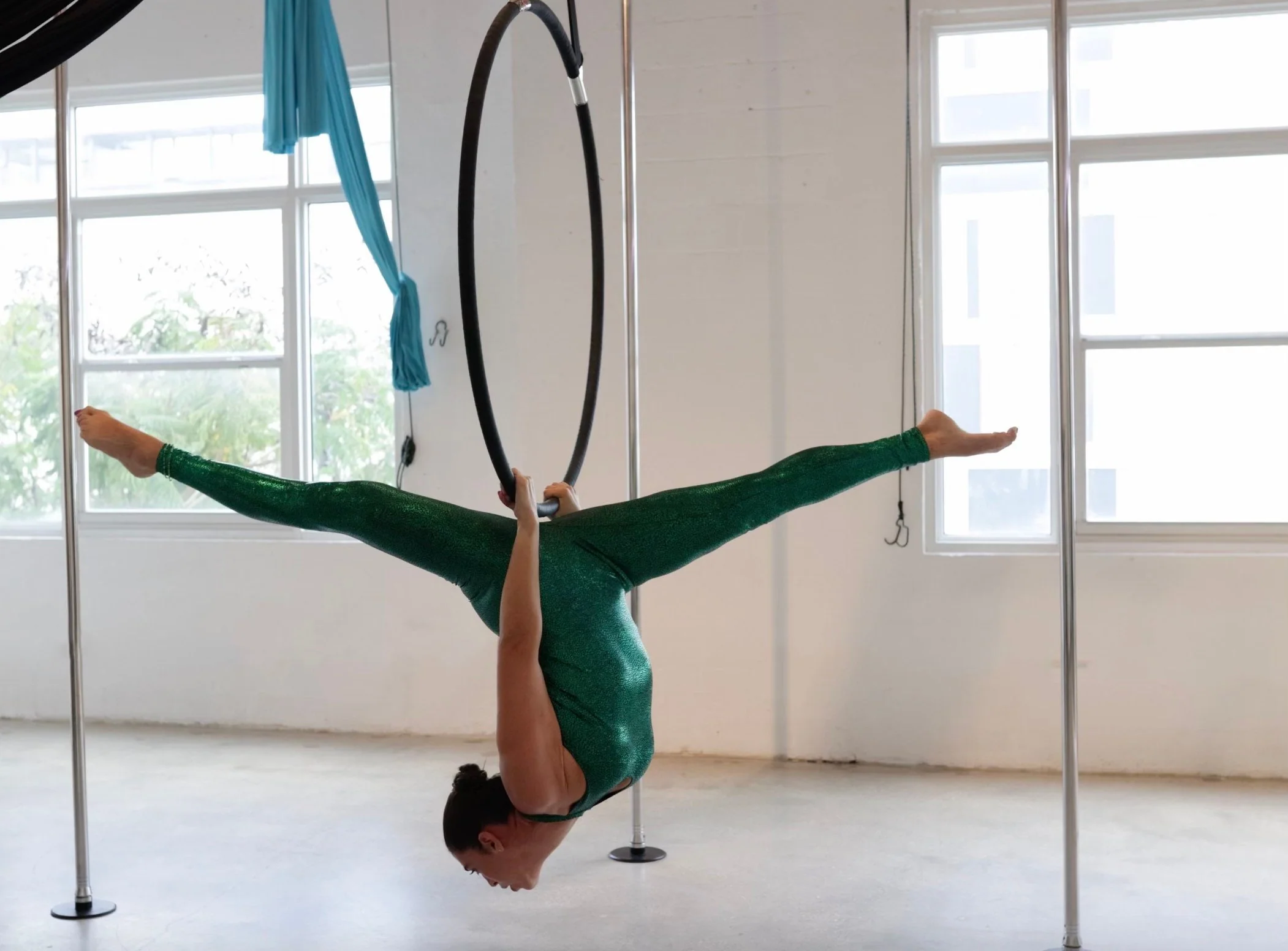 Beautiful Bodysuit, Exotic Dancewear, Green Metallic Catsuit, Gymnastics Unitard, Halter Neck Jumpsuit, Open Back Bodysuit - Image 3