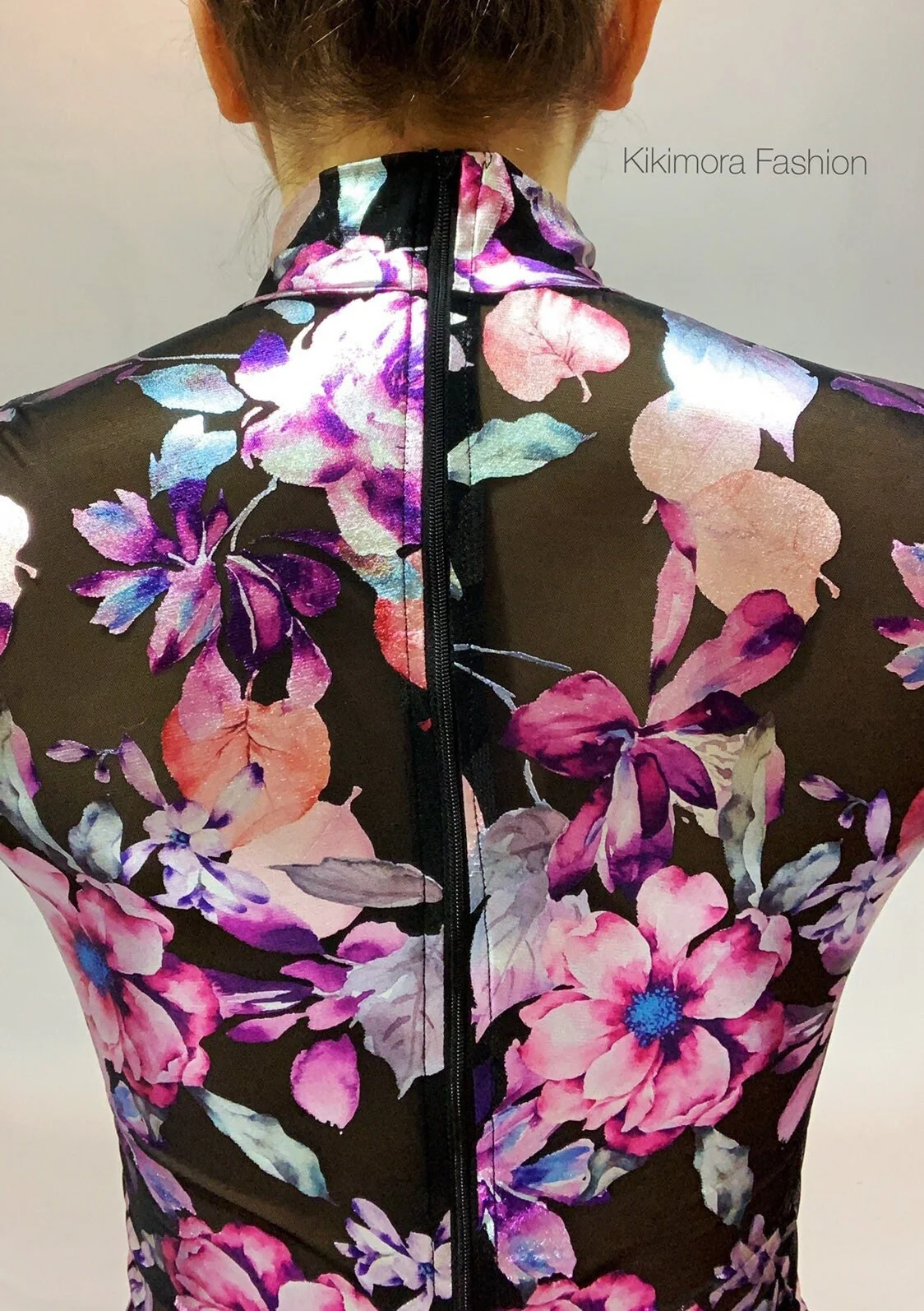 Night Bloom Floral Sheer Black Catsuit, Sheer Bodysuit, Turtleneck, Full Sleeves - Image 7