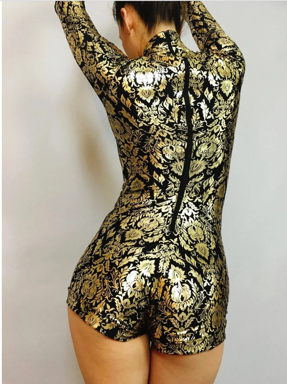 Baroque Spandex Leotard, High Neck, Long Sleeves - Image 3