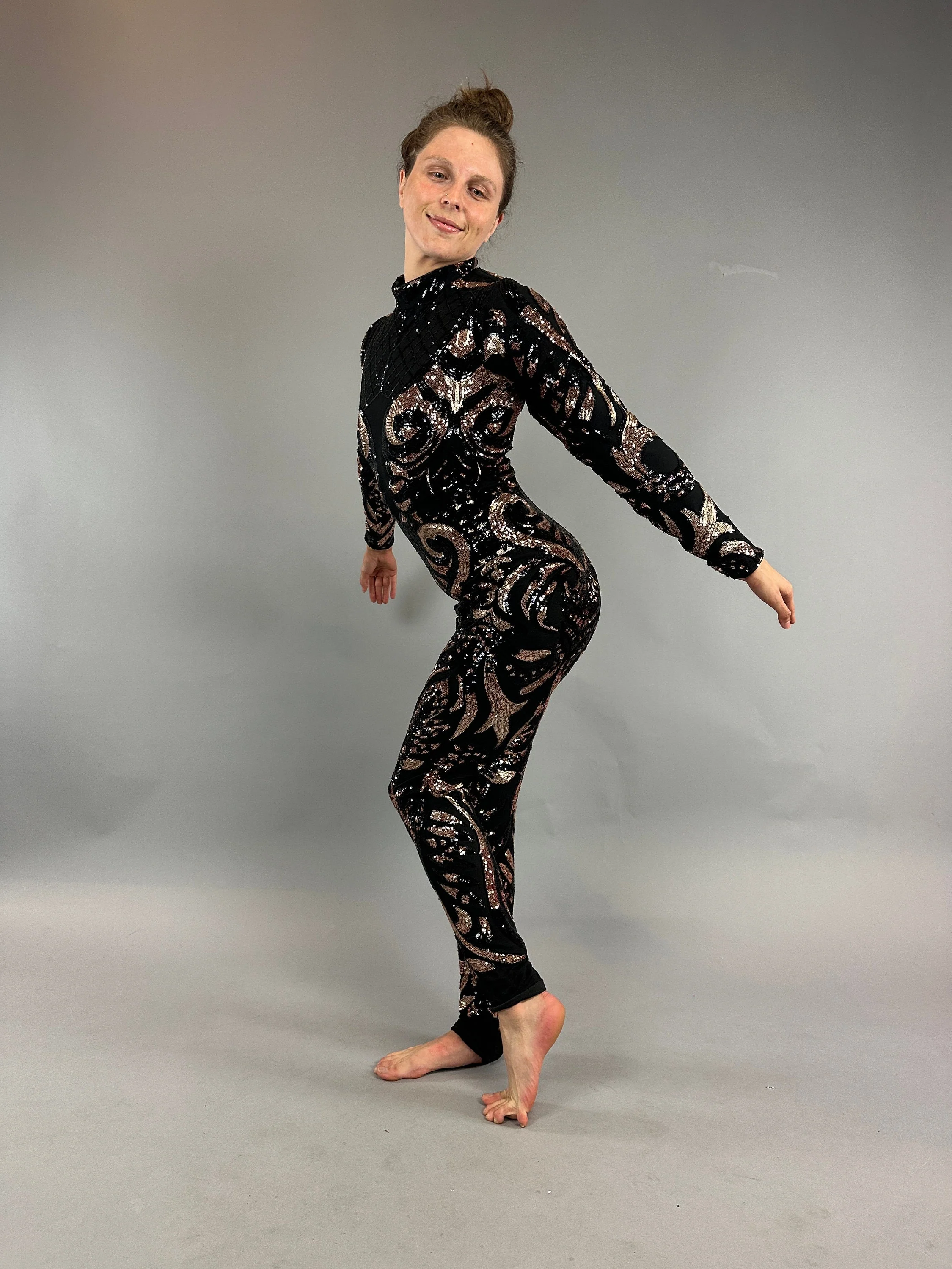 Black Sequin Jumpsuit, Turtleneck, Long Sleeves - Image 10