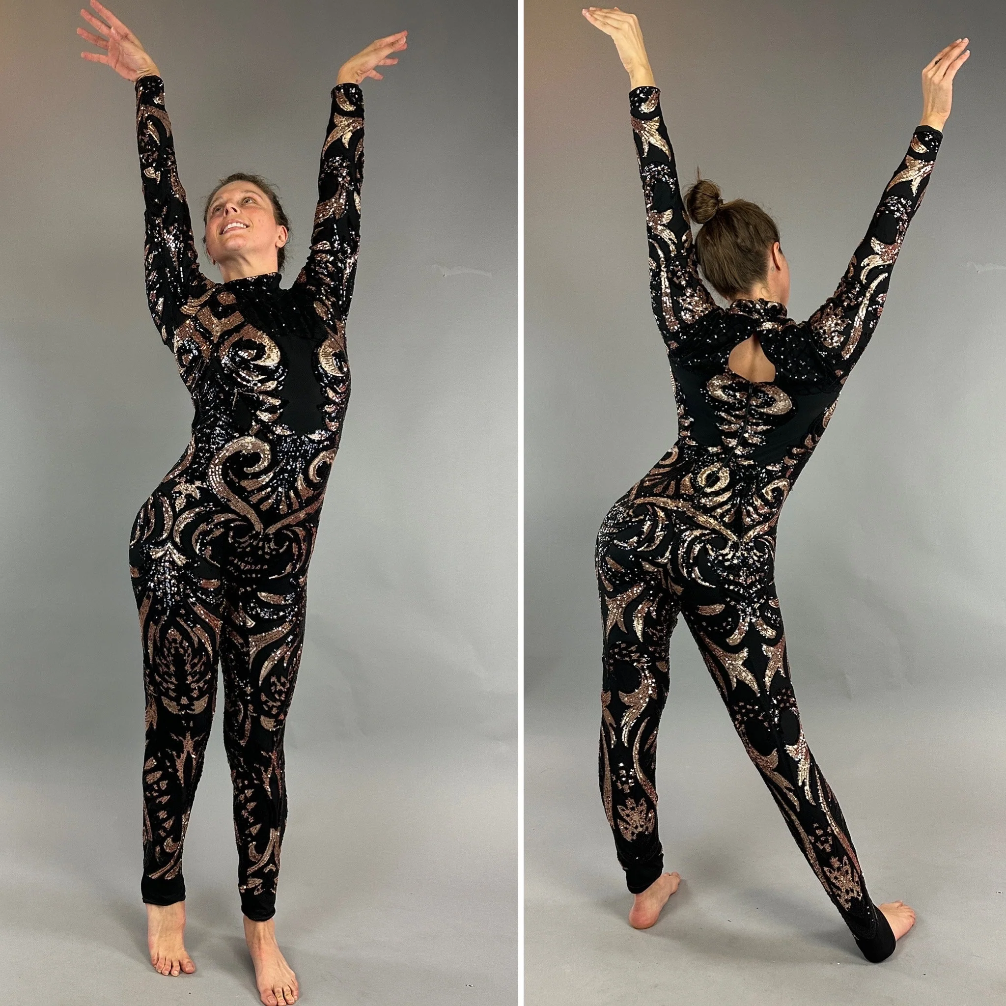 Black Sequin Jumpsuit, Turtleneck, Long Sleeves - Image 2