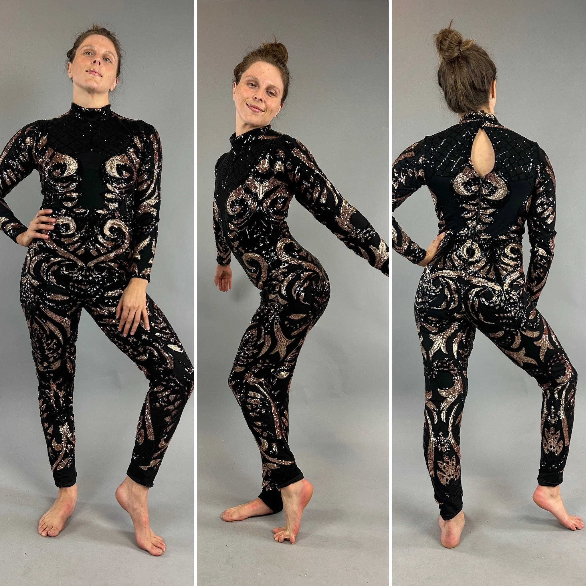 Black Sequin Jumpsuit, Turtleneck, Long Sleeves - Image 3