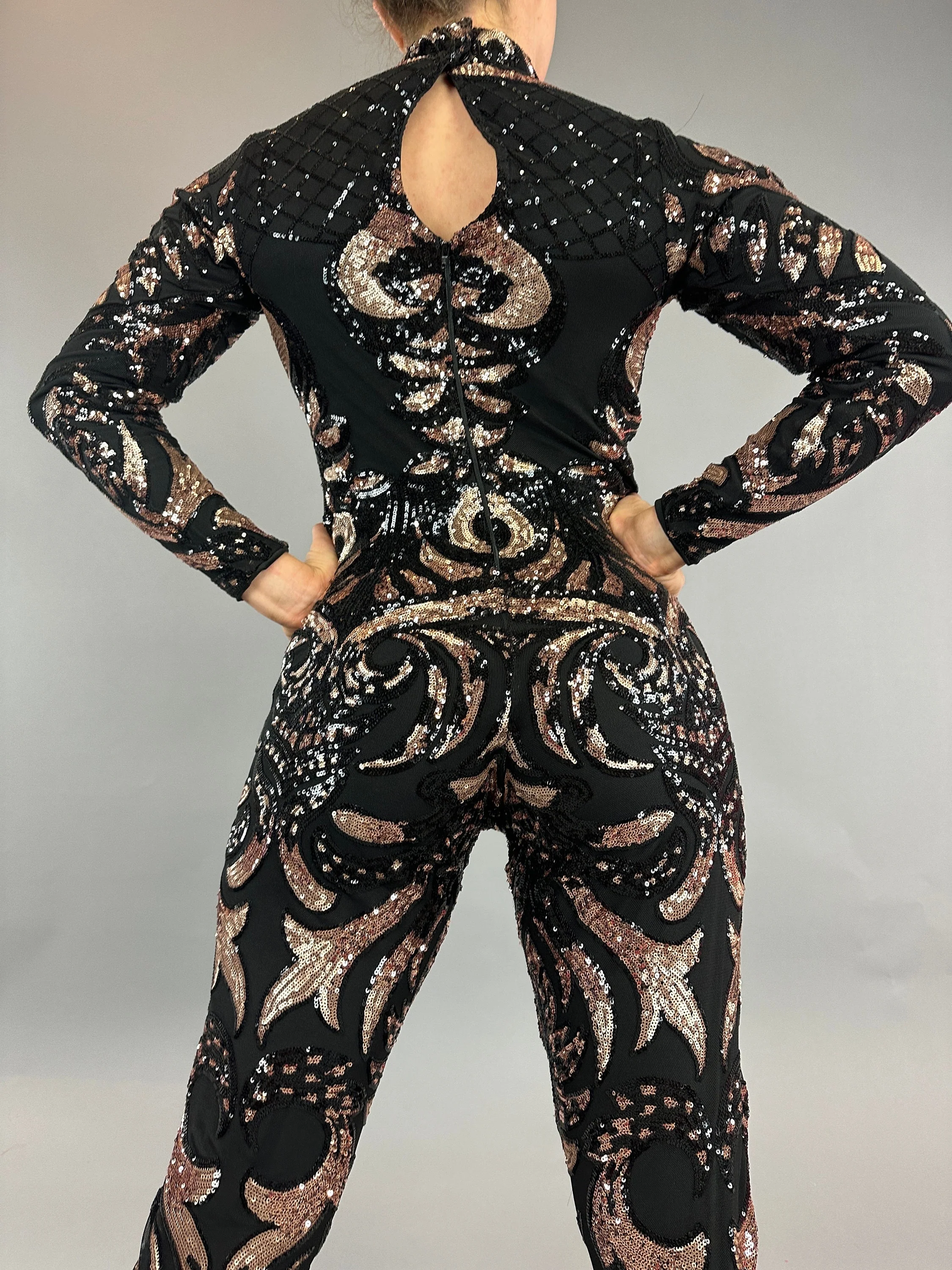 Black Sequin Jumpsuit, Turtleneck, Long Sleeves - Image 5