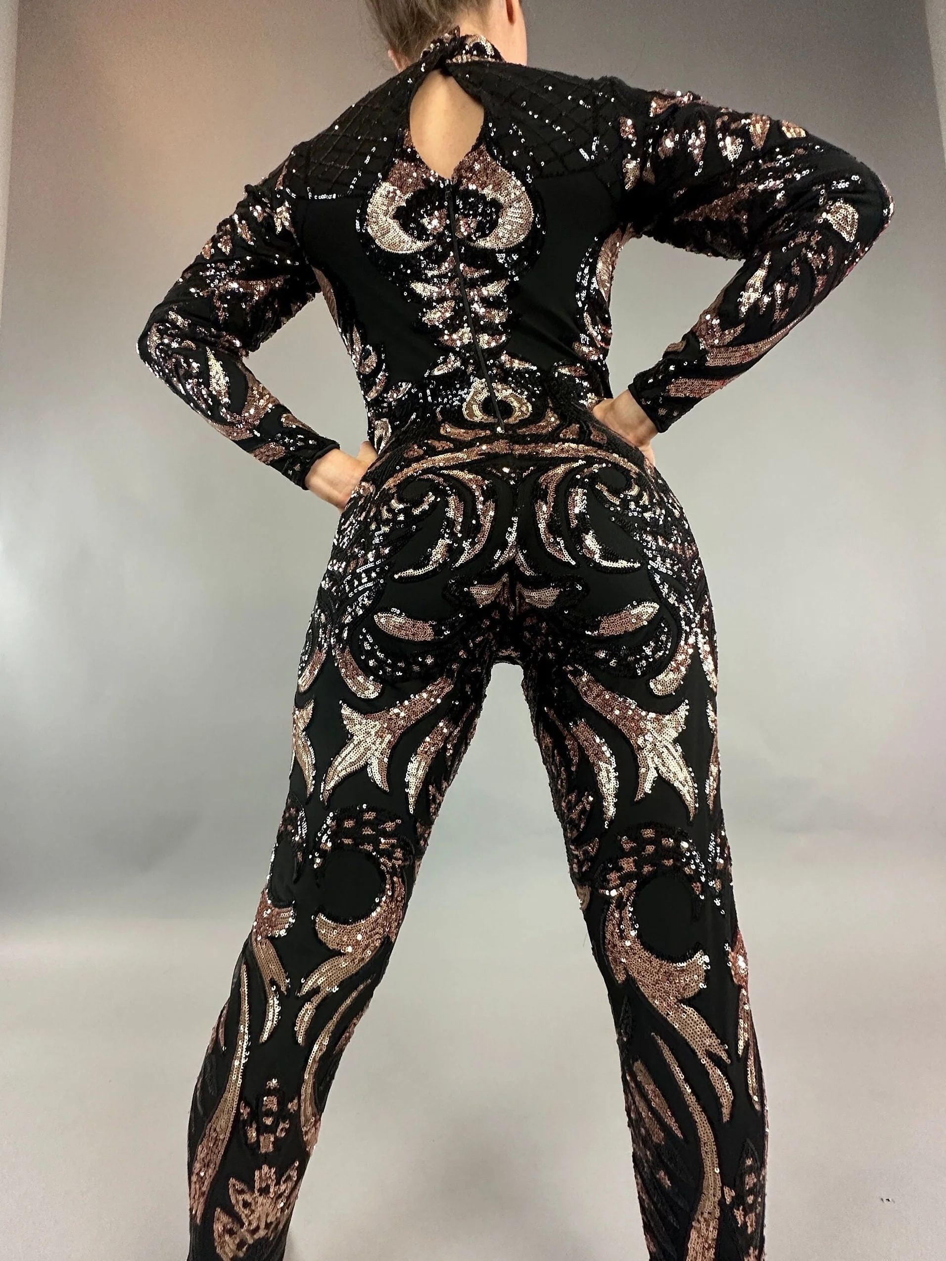 Black Sequin Jumpsuit, Turtleneck, Long Sleeves - Image 6
