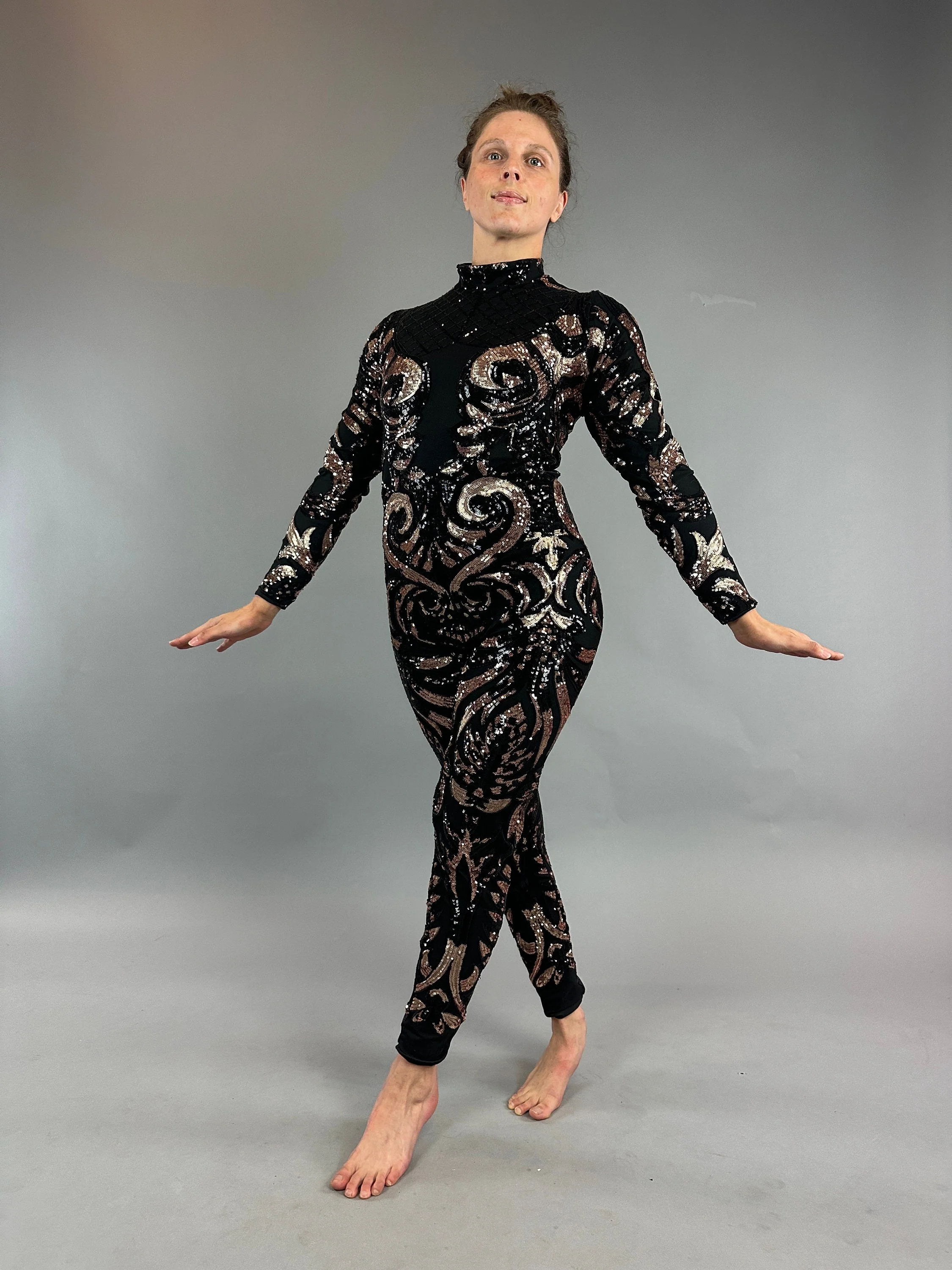 Black Sequin Jumpsuit, Turtleneck, Long Sleeves - Image 9
