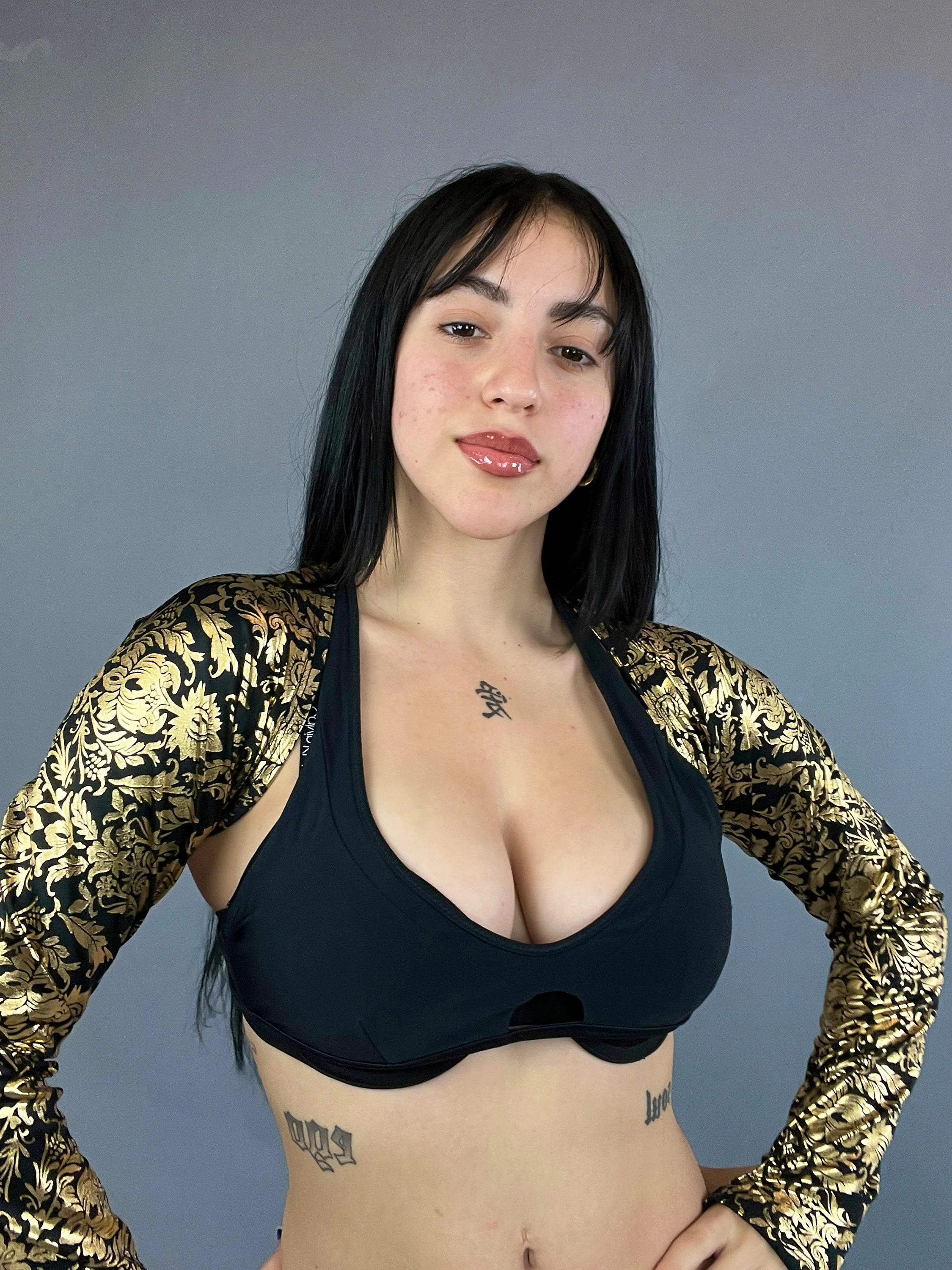 Black and Gold Shrug, Damask Print Arm Sleeves, Floral Spandex Bolero, Festival Fashion Top, Upcycled Fabric, Exotic Dance Wear - Image 7