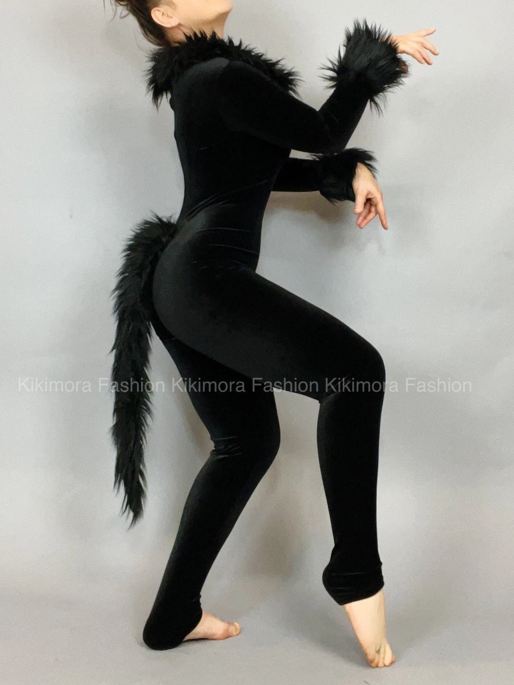 Black Cat Costume, Boatneck, Full Sleeves, Includes a Furry Tail - Image 3