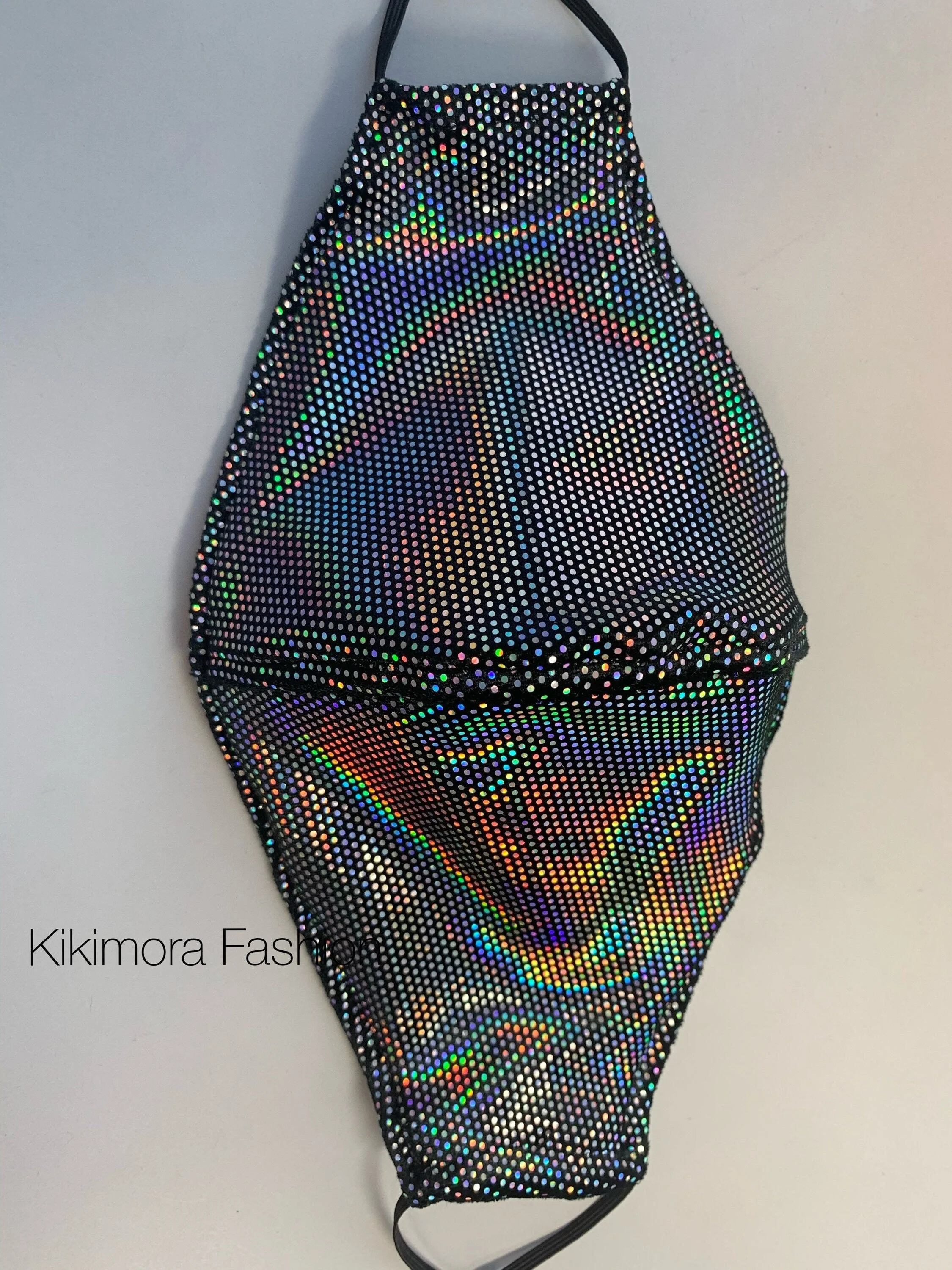Black Iridescent Face Mask, Holographic Dot Pattern, Shiny Rave Mask, Reusable Face Covering, Festival Accessory, Washable Dust Mask - Image 4