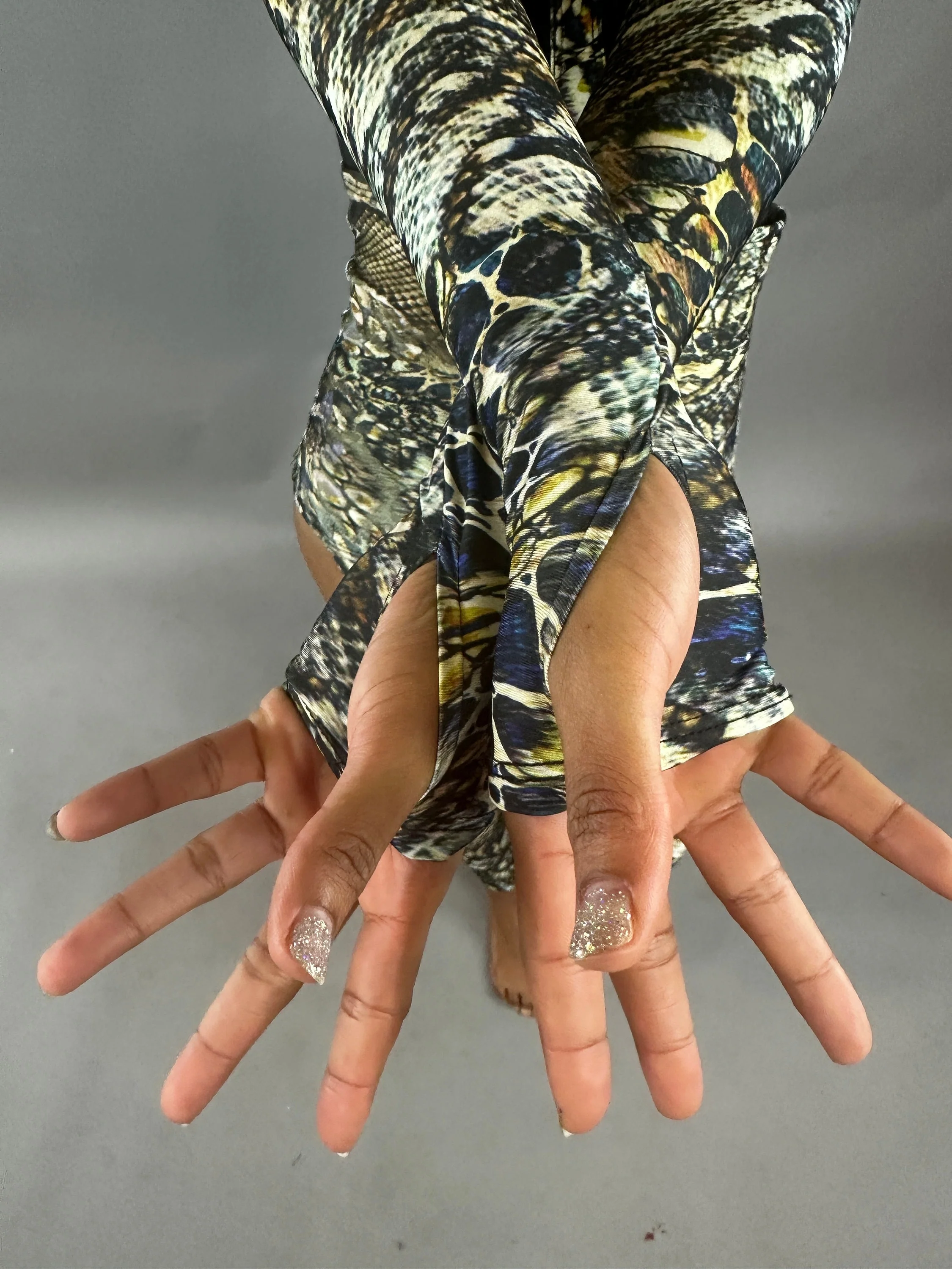 Snakeskin Pattern Cut Out Catsuit, Cowl Neckline, Long Sleeves - Image 5