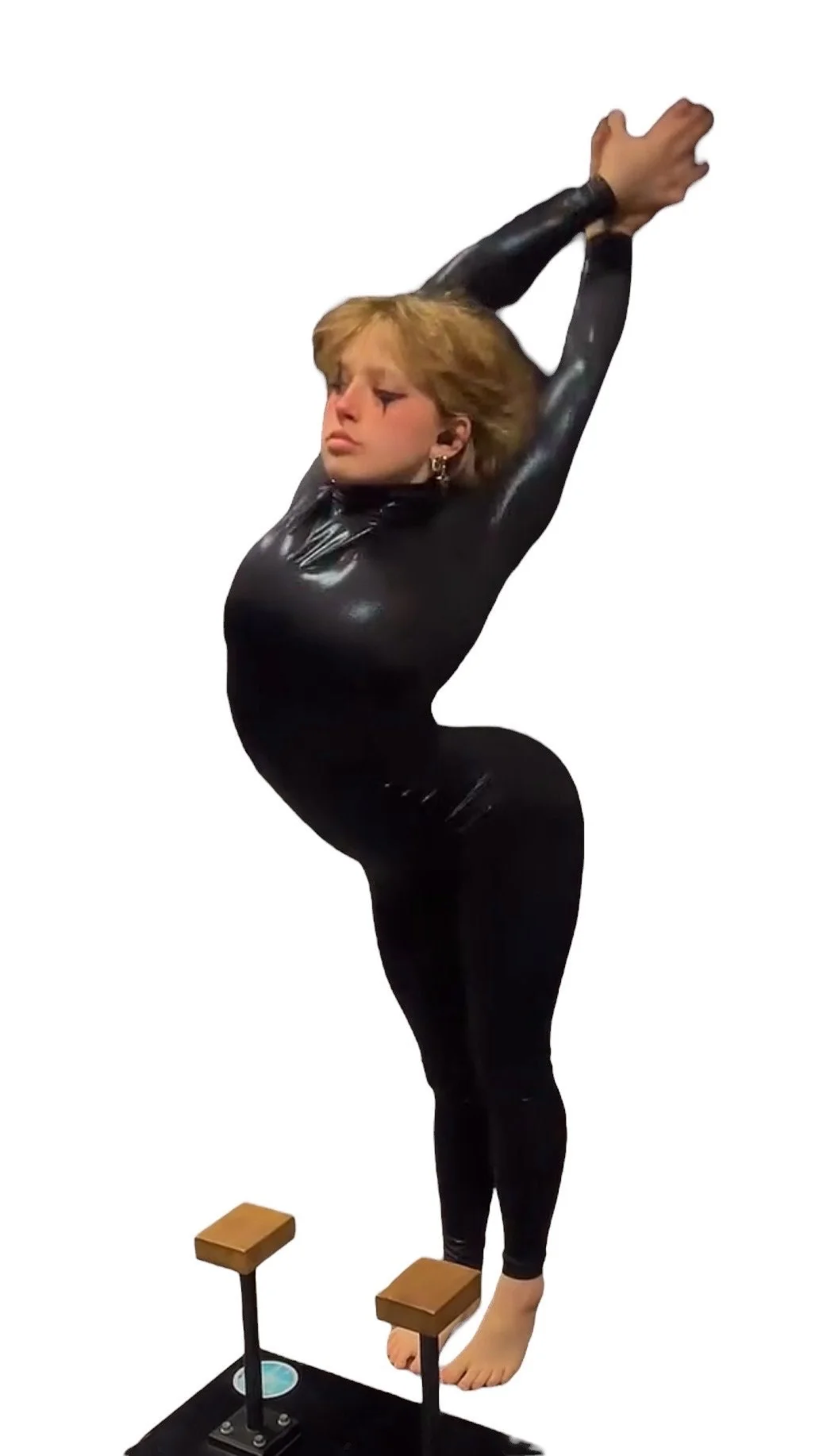 Shiny Black Catsuit, Like Latex Bodysuit, Like PVC Fetish Clothing, Full Sleeves, Turtleneck - Image 4