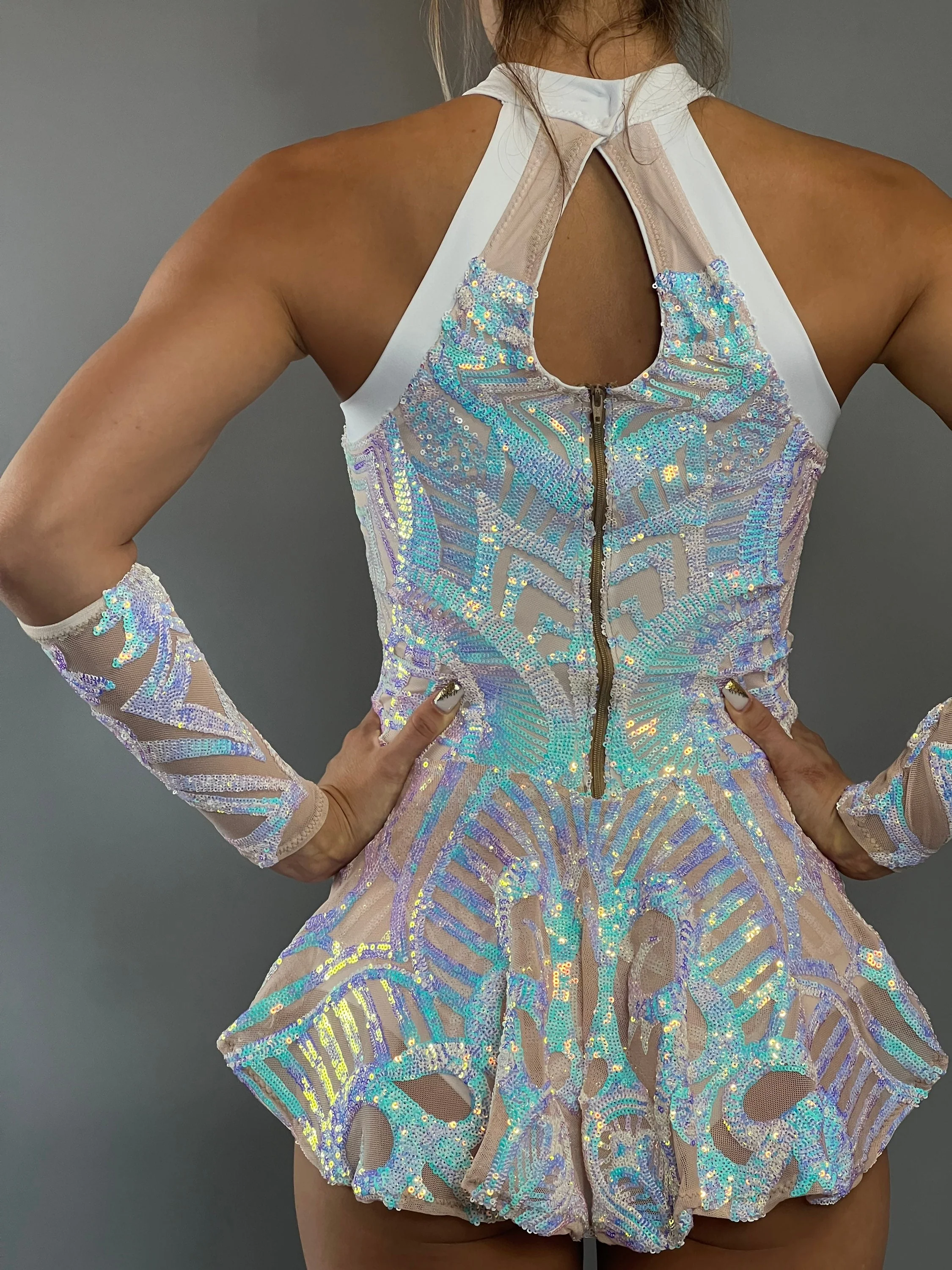 Bodysuit for Women, Showgirl Leotard, Snow Fairy Costume, Bridal Bodysuit, Exotic Dance Wear, White Floral Sequin - Image 10