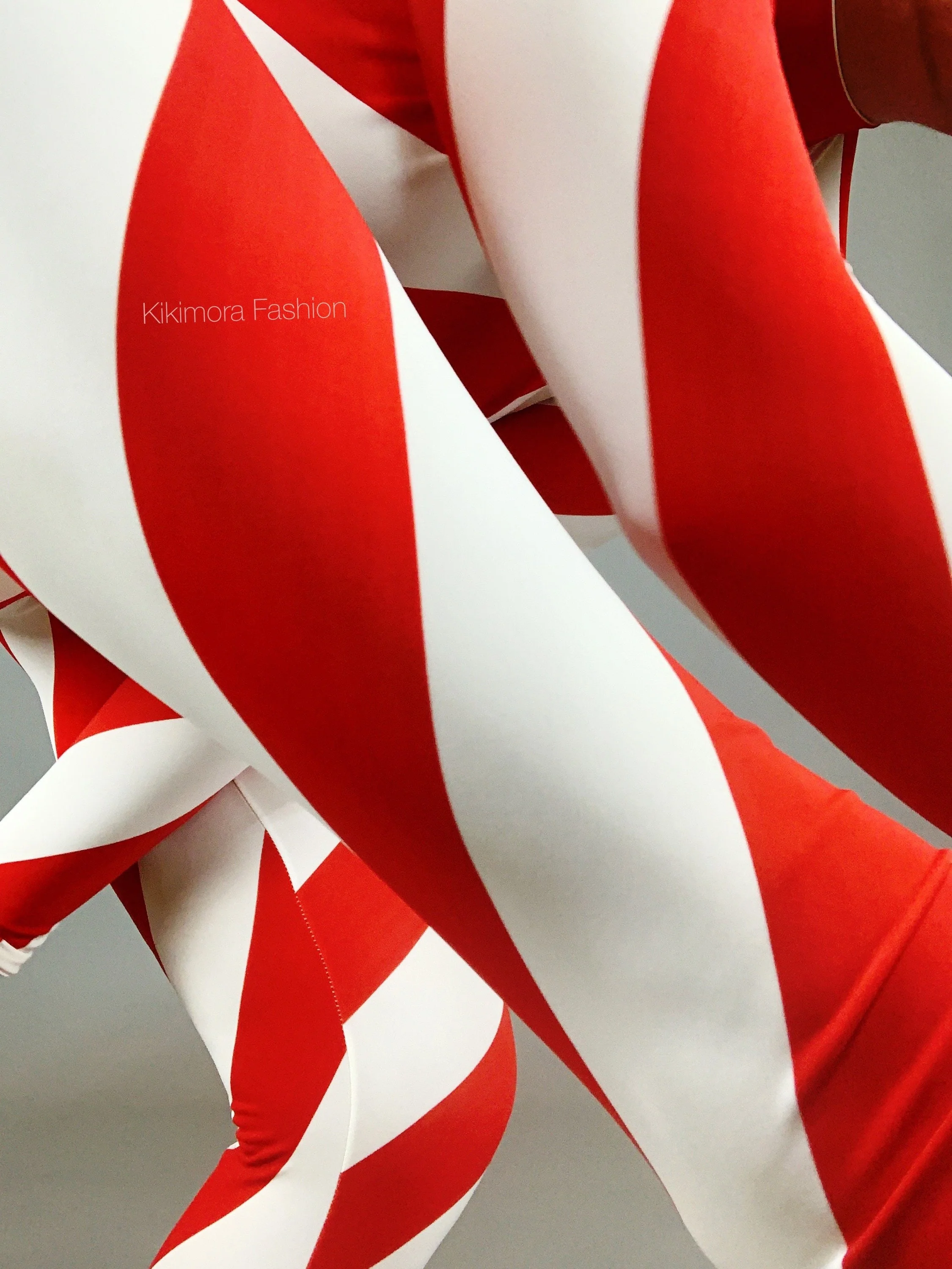 Candy Girl Red and White Stripes Catsuit, Full Sleeves, Turtleneck - Image 9
