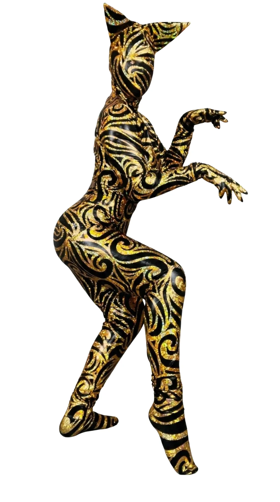 Gold Cat Costume, Fantasy Catsuit, Halloween Bodysuit, Spandex Unitard, Full Body Jumpsuit, Animal Cosplay, Performance Outfit - Image 12