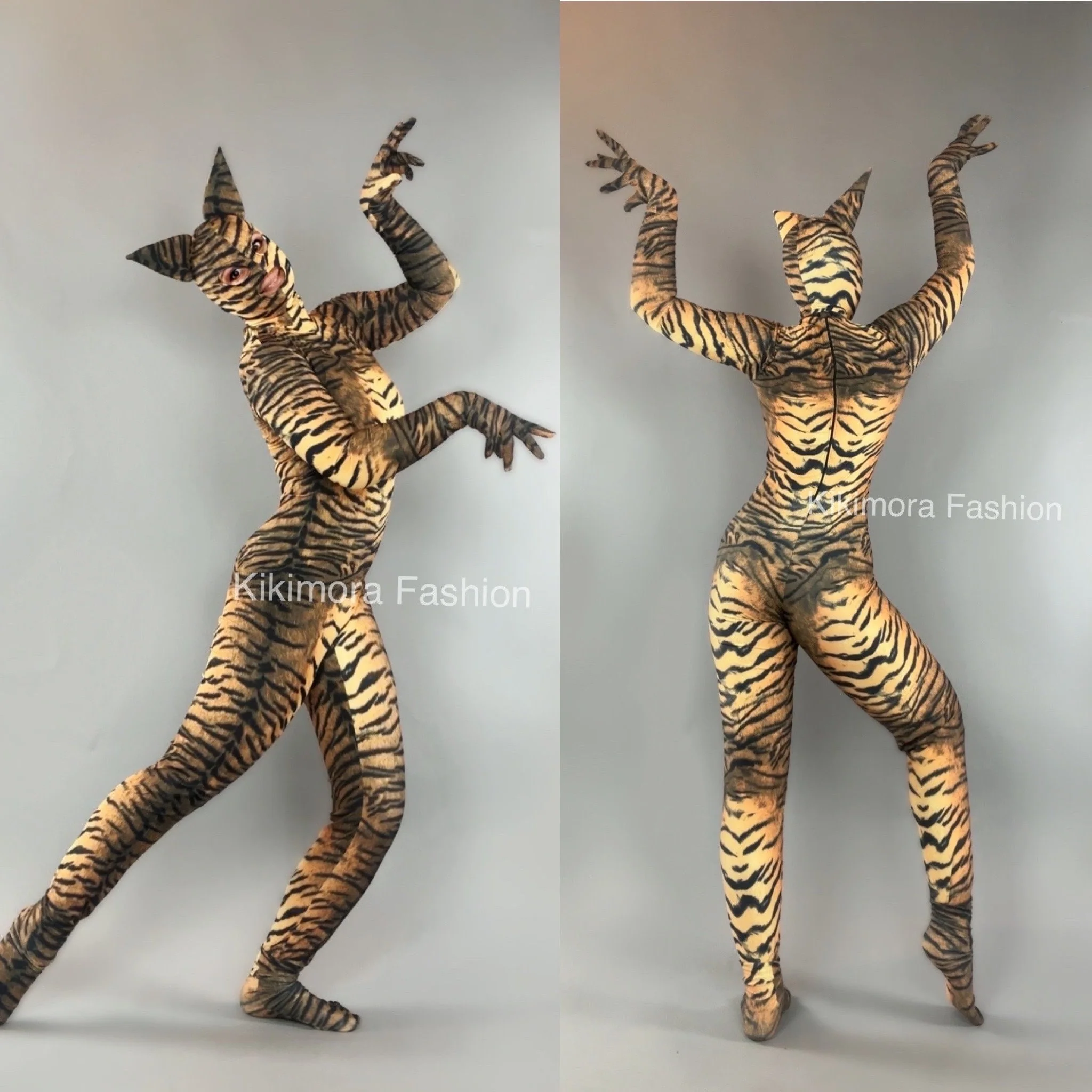 Cat Woman Costume, Tiger Costume, Halloween Outfit, Festival Fashion, Exotic Dance Wear, Animal Print Bodysuit, Spandex Catsuit - Image 3