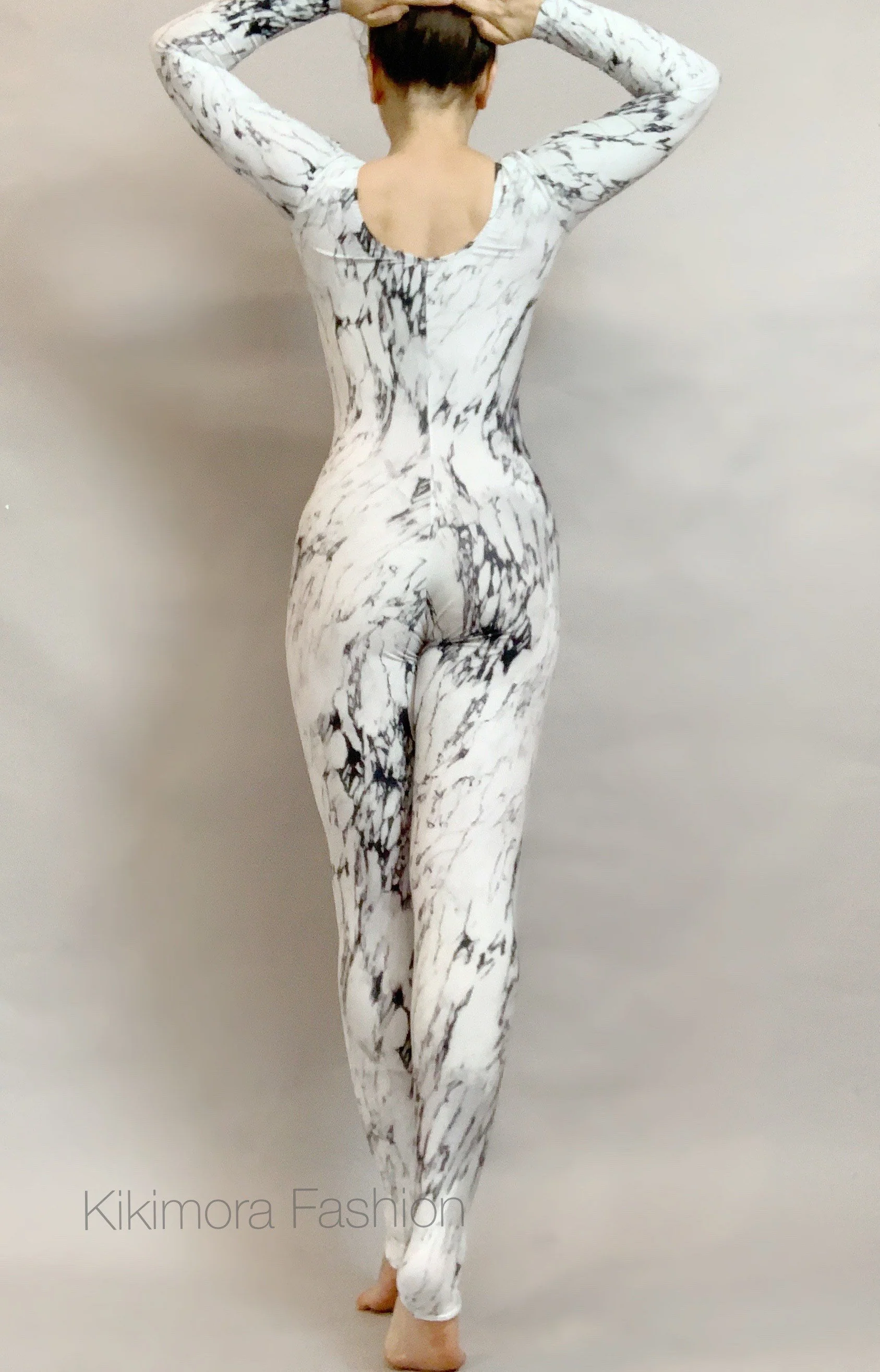 White Marble Catsuit, Zentai Bodysuit, Custom Leotard, Contortion Jumpsuit, Spandex Dancewear - Image 6