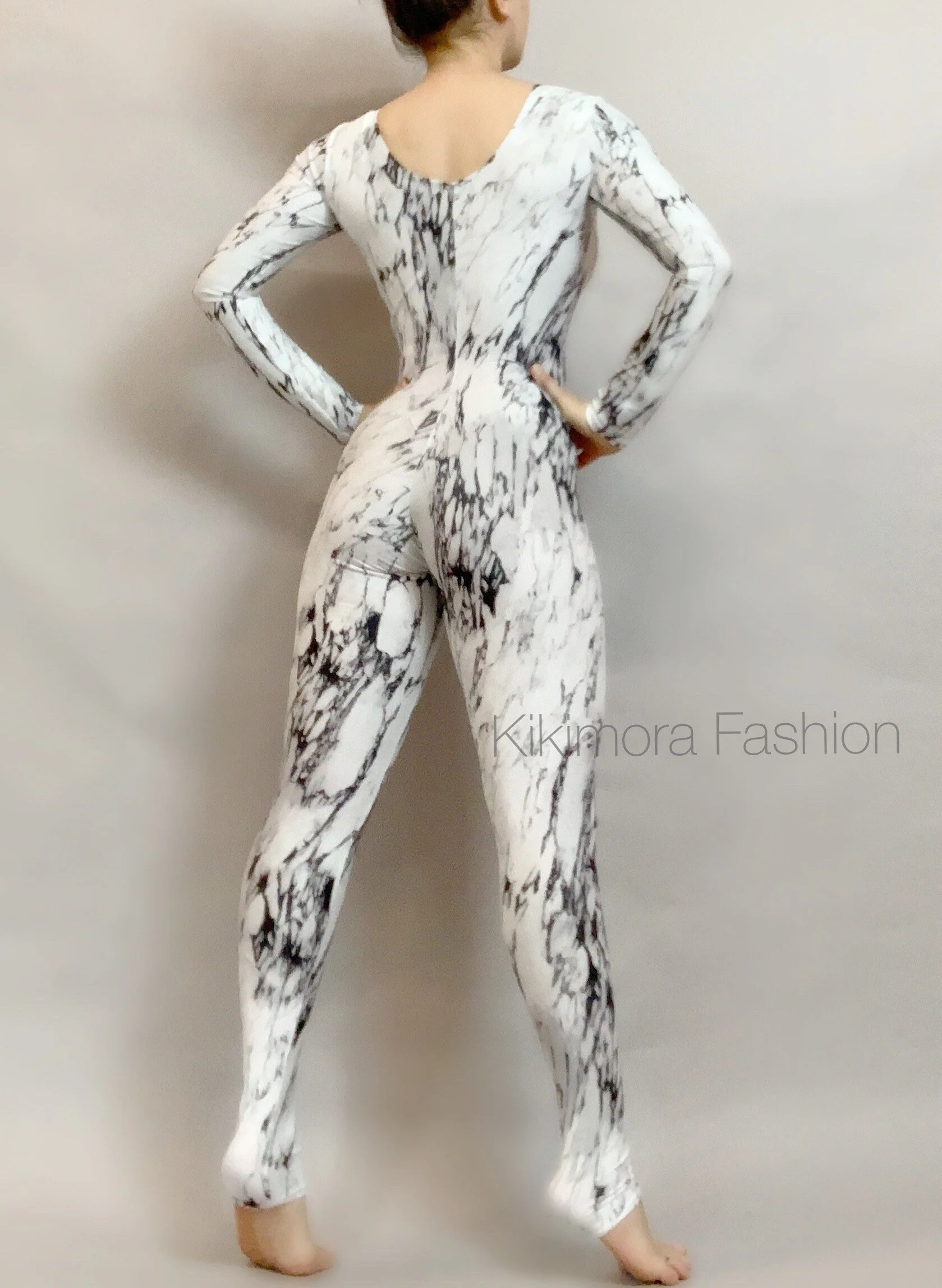 White Marble Catsuit, Zentai Bodysuit, Custom Leotard, Contortion Jumpsuit, Spandex Dancewear - Image 7