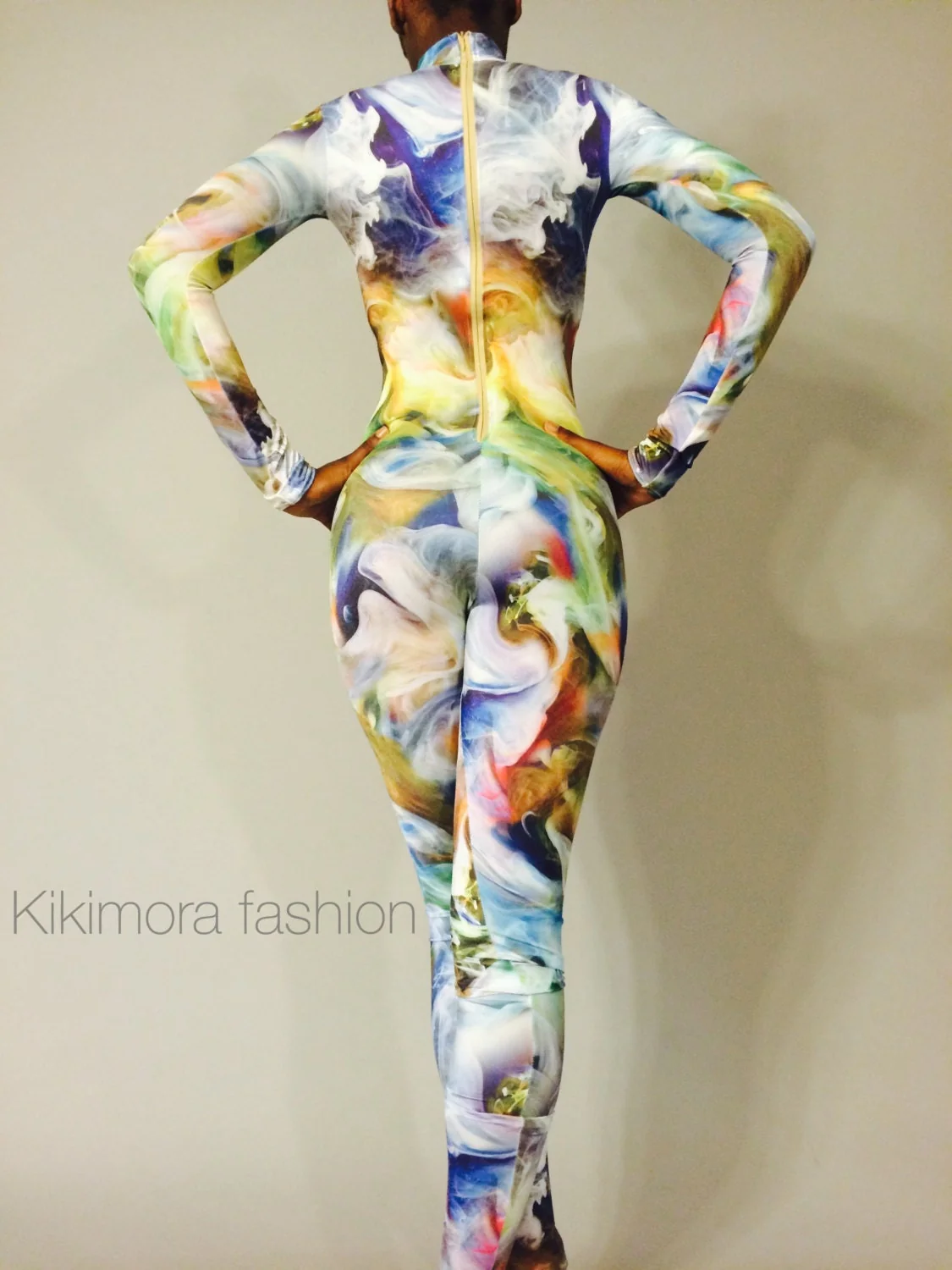 Body Paint Spandex Catsuit, Abstract Print Unitard, Festival Jumpsuit - Image 2