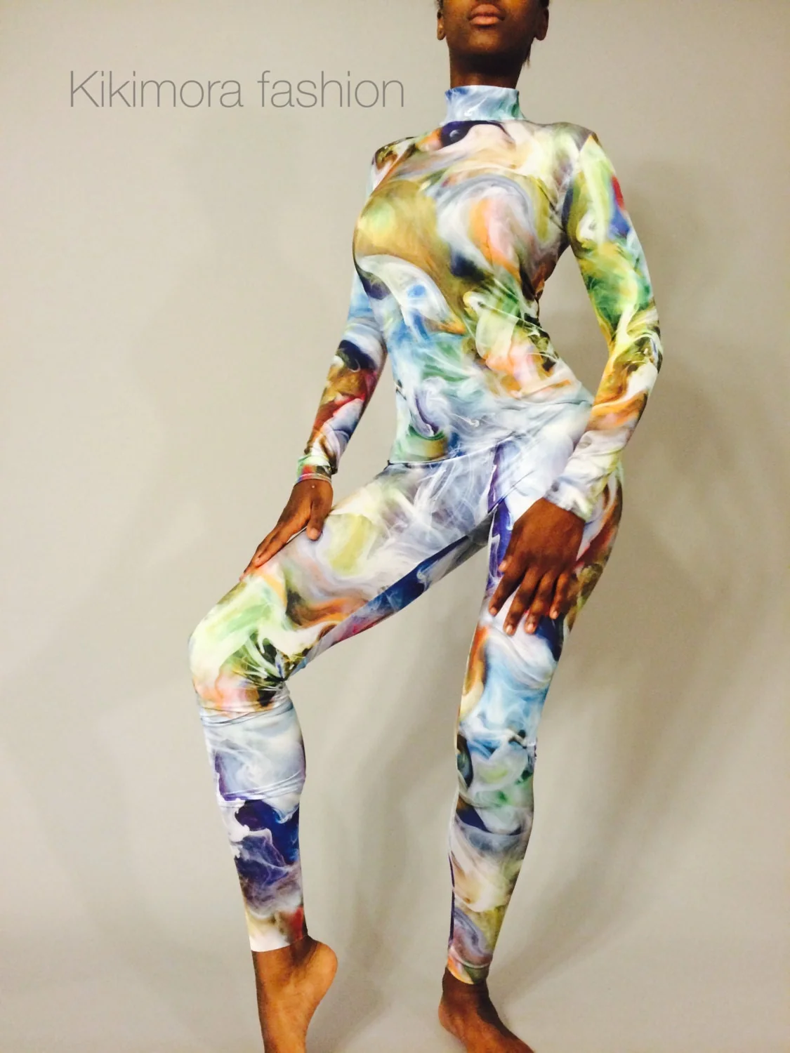 Body Paint Spandex Catsuit, Abstract Print Unitard, Festival Jumpsuit - Image 4