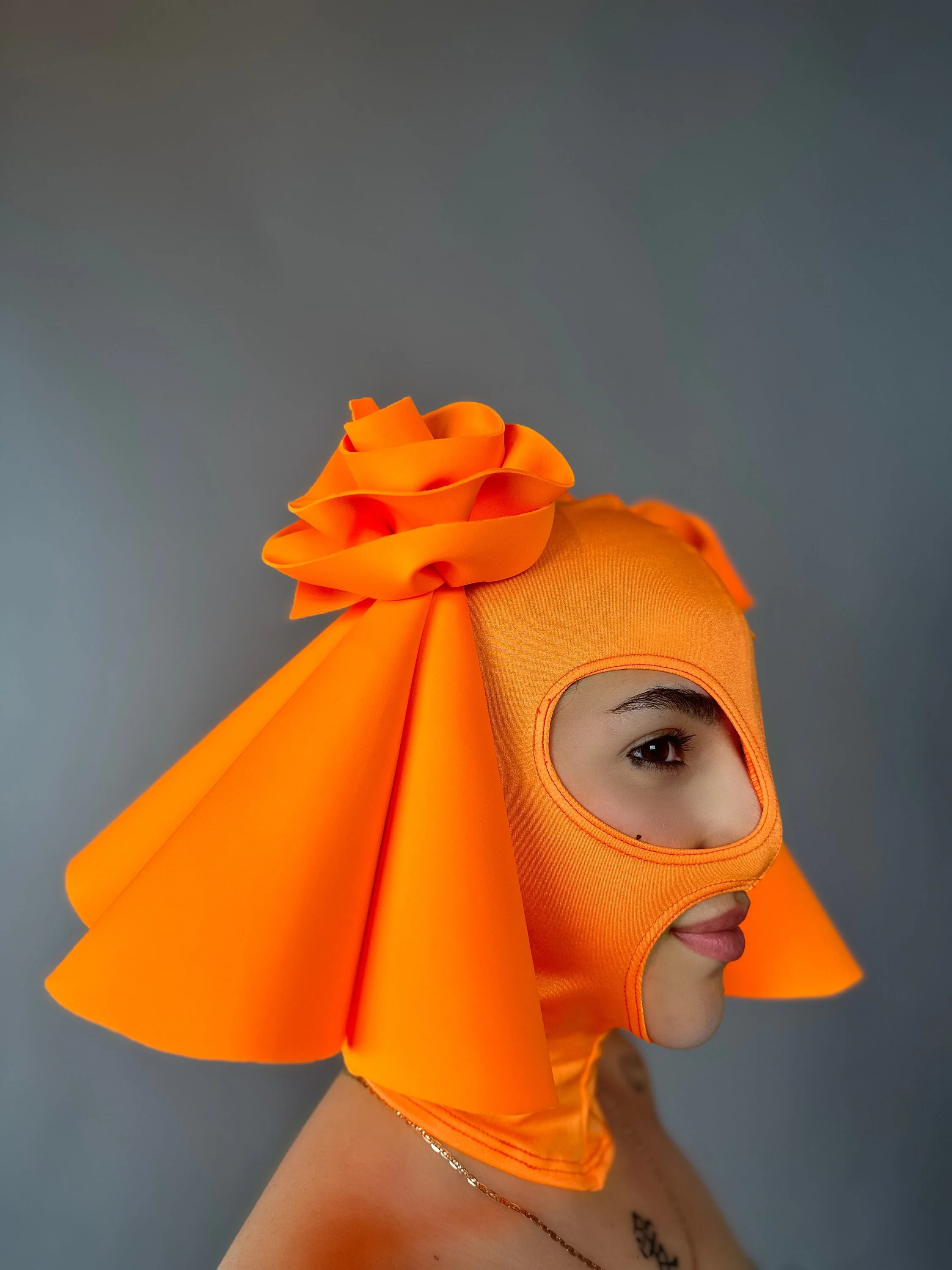 Orange Ruffle Headpiece, Spandex Costume Mask, Festival Fashion Accessory, Open Face Balaclava, Rave Outfit, Custom Color, Headwear - Image 6