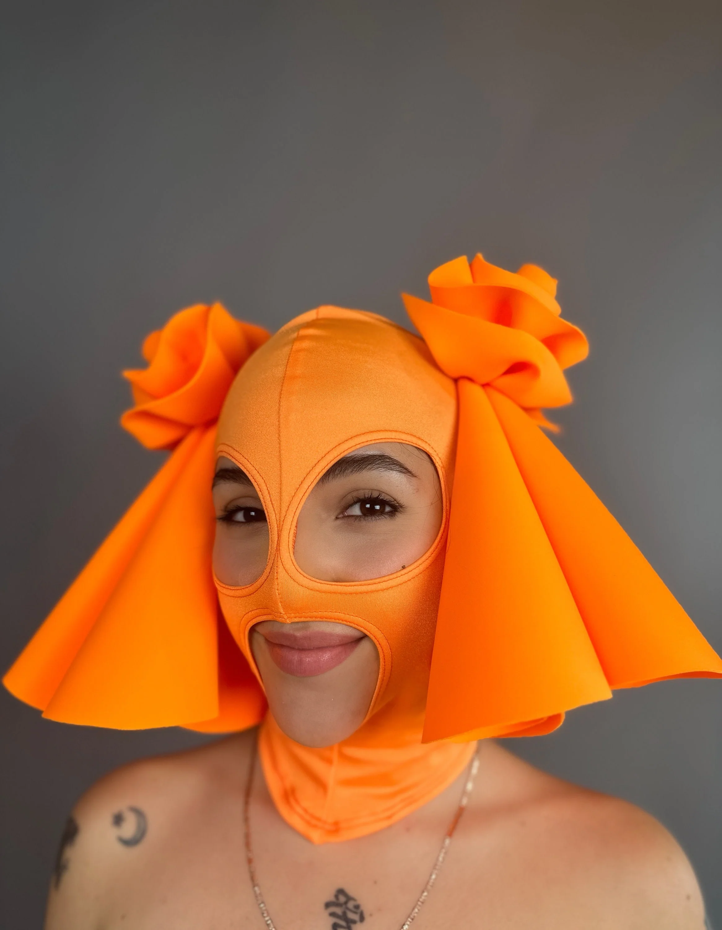 Orange Ruffle Headpiece, Spandex Costume Mask, Festival Fashion Accessory, Open Face Balaclava, Rave Outfit, Custom Color, Headwear - Image 9