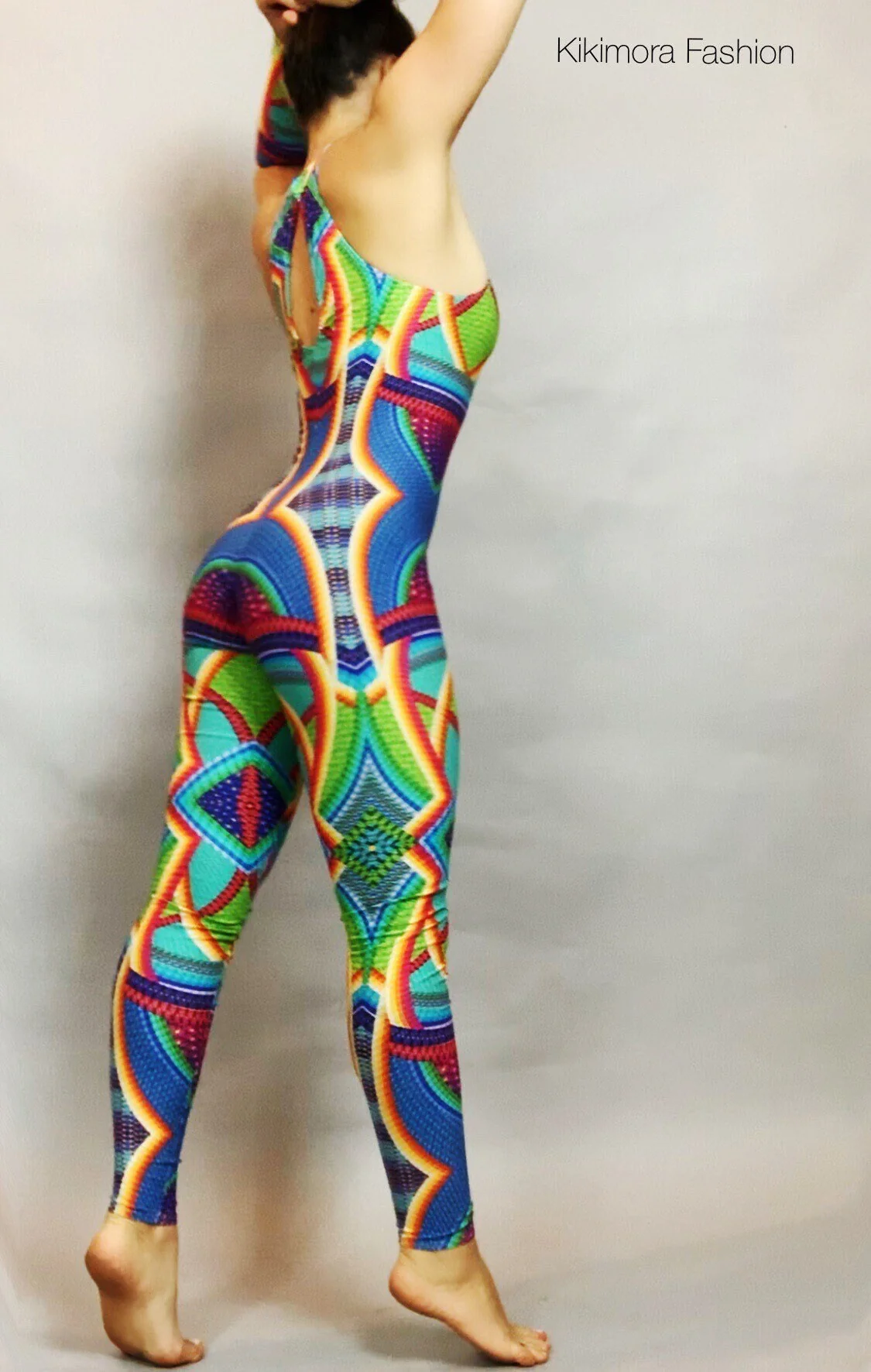 Colorful Geometric Jumpsuit, Psychedelic Catsuit, Halter Bodysuit, Circus Unitard, Gymnastics Costume, Aerialist Dancewear - Image 2