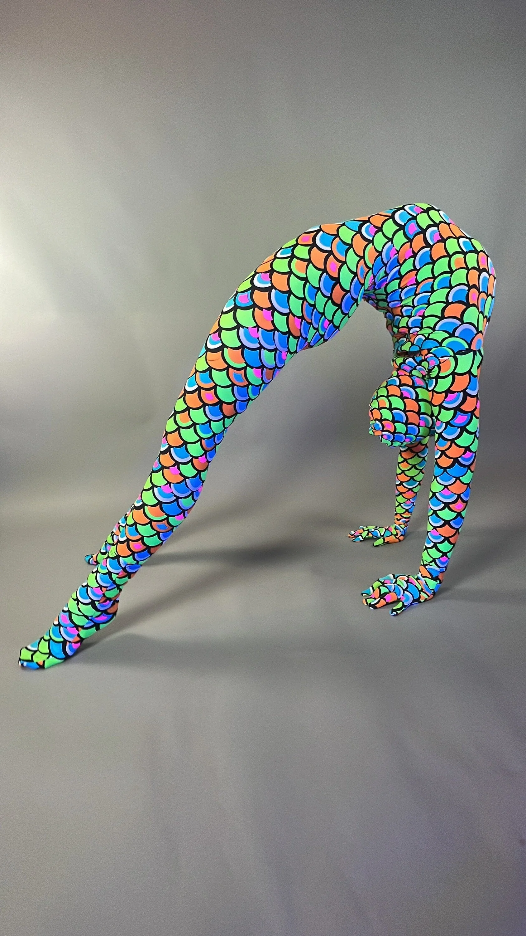 Neon Mermaid Alien Costume, Full Body Catsuit, Includes Headpiece - Image 3