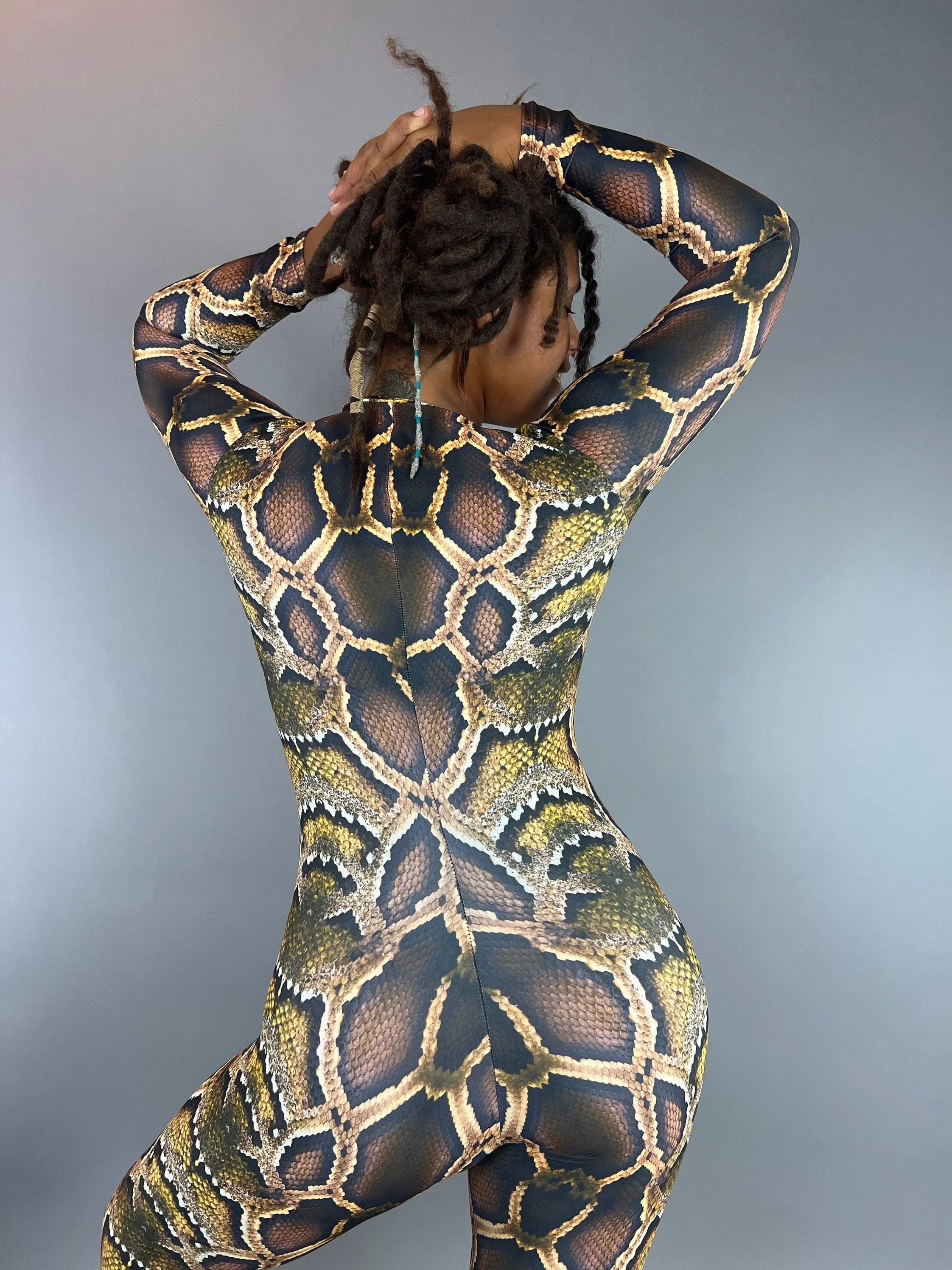 Snake Print Swimsuit, Python Catsuit, UV Protective Jumpsuit, Full Body Swimwear, Water Sports Gear, Contortionist Costume, Animal Print Unitard - Image 4