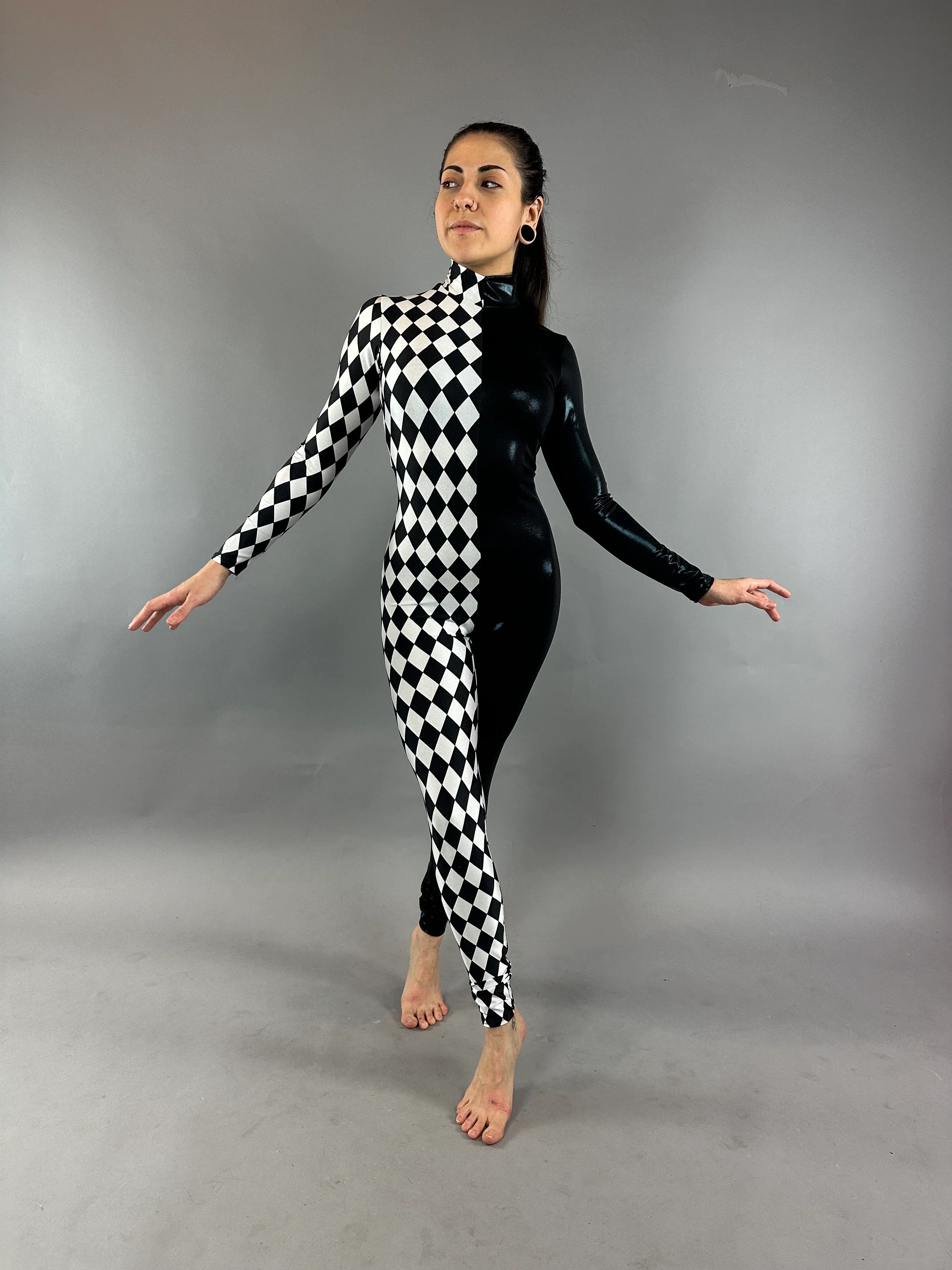 Diamond and Black Jumpsuit, Full Sleeves, Turtleneck - Image 3
