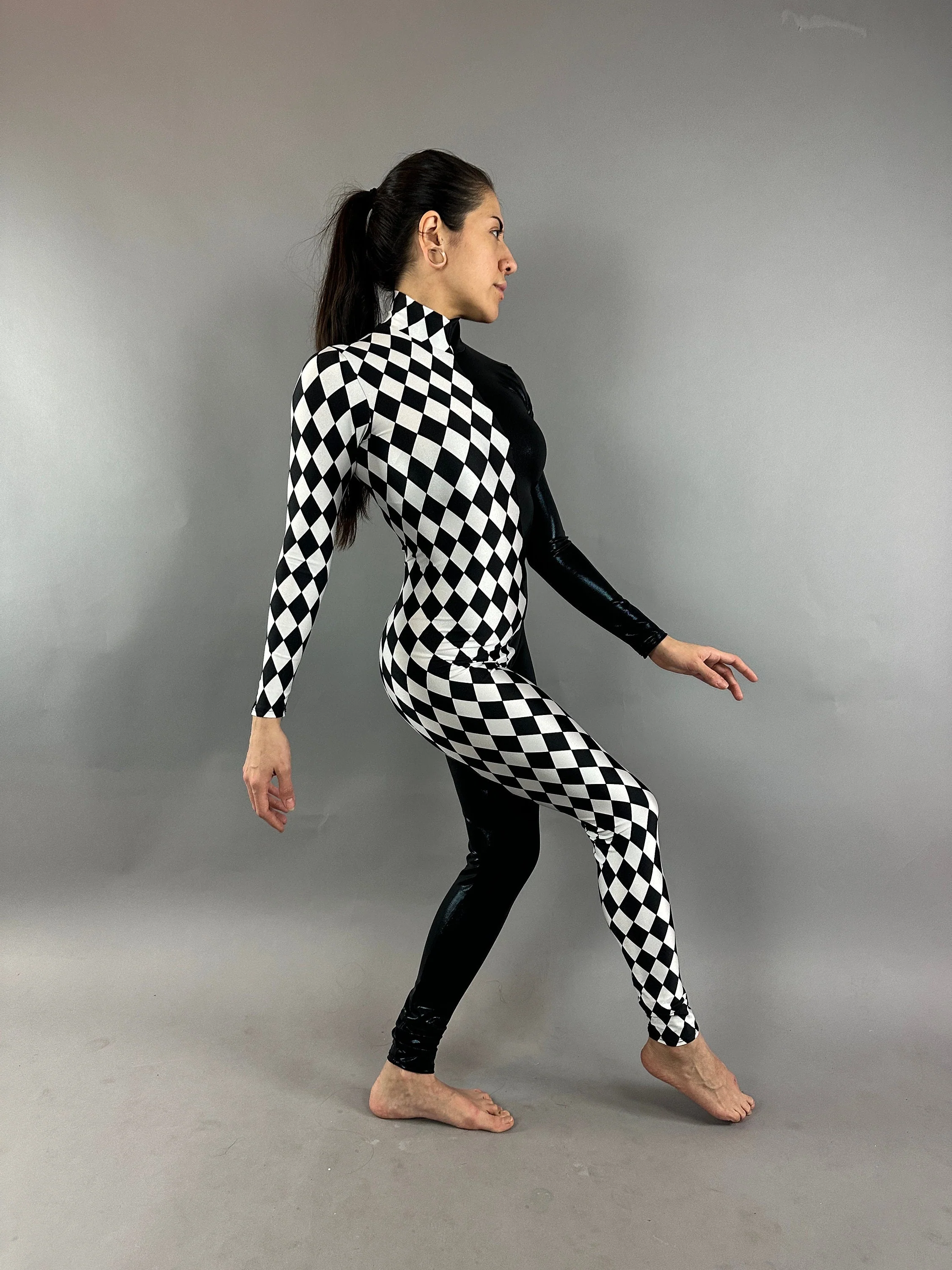 Diamond and Black Jumpsuit, Full Sleeves, Turtleneck - Image 5