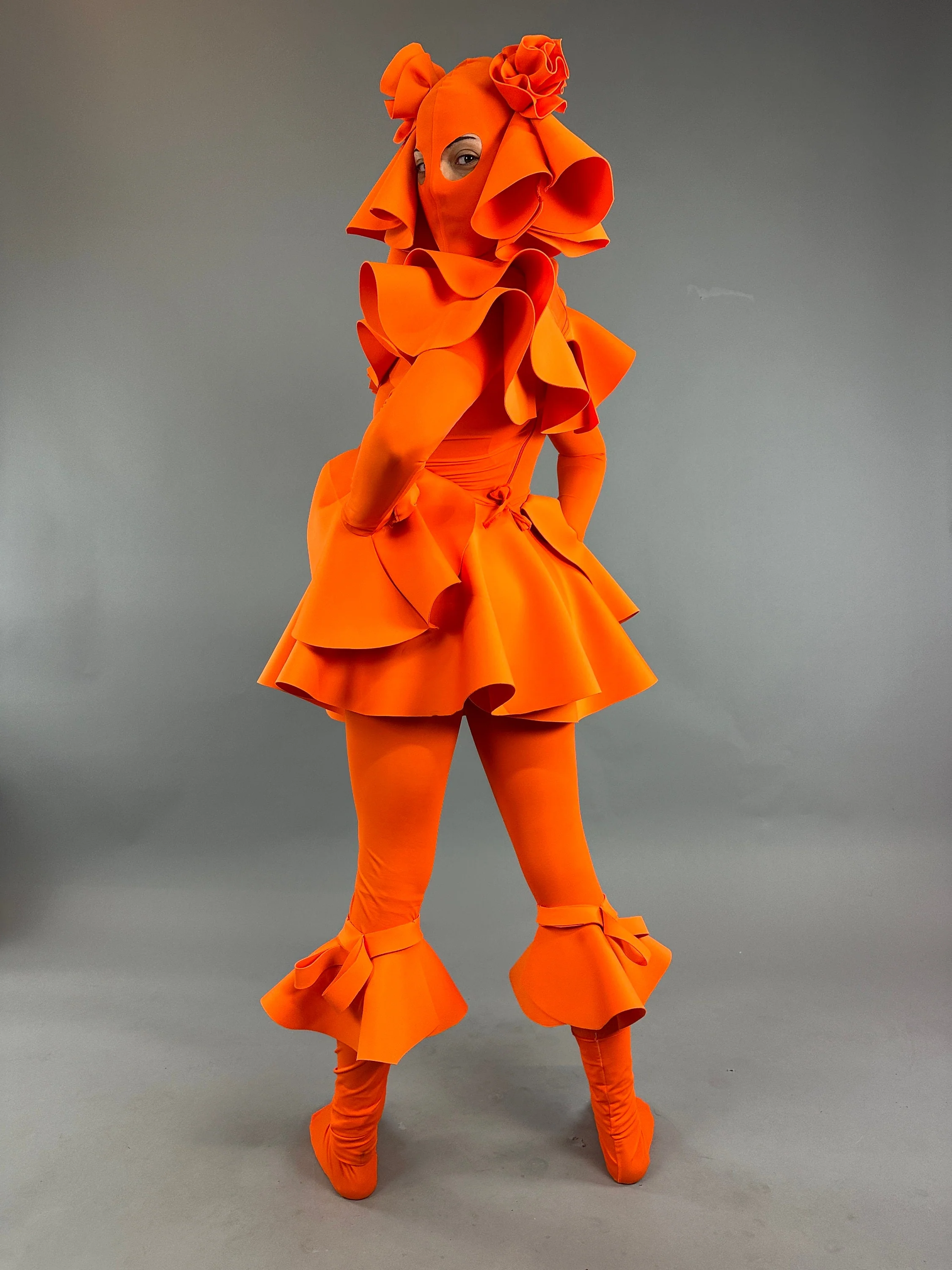 Exotic Dance Wear, Futuristic Clothing, Neon Orange Festival Outfit, Unisex Bodysuit, Club Costume, Clown Cosplay, Custom Made - Image 6
