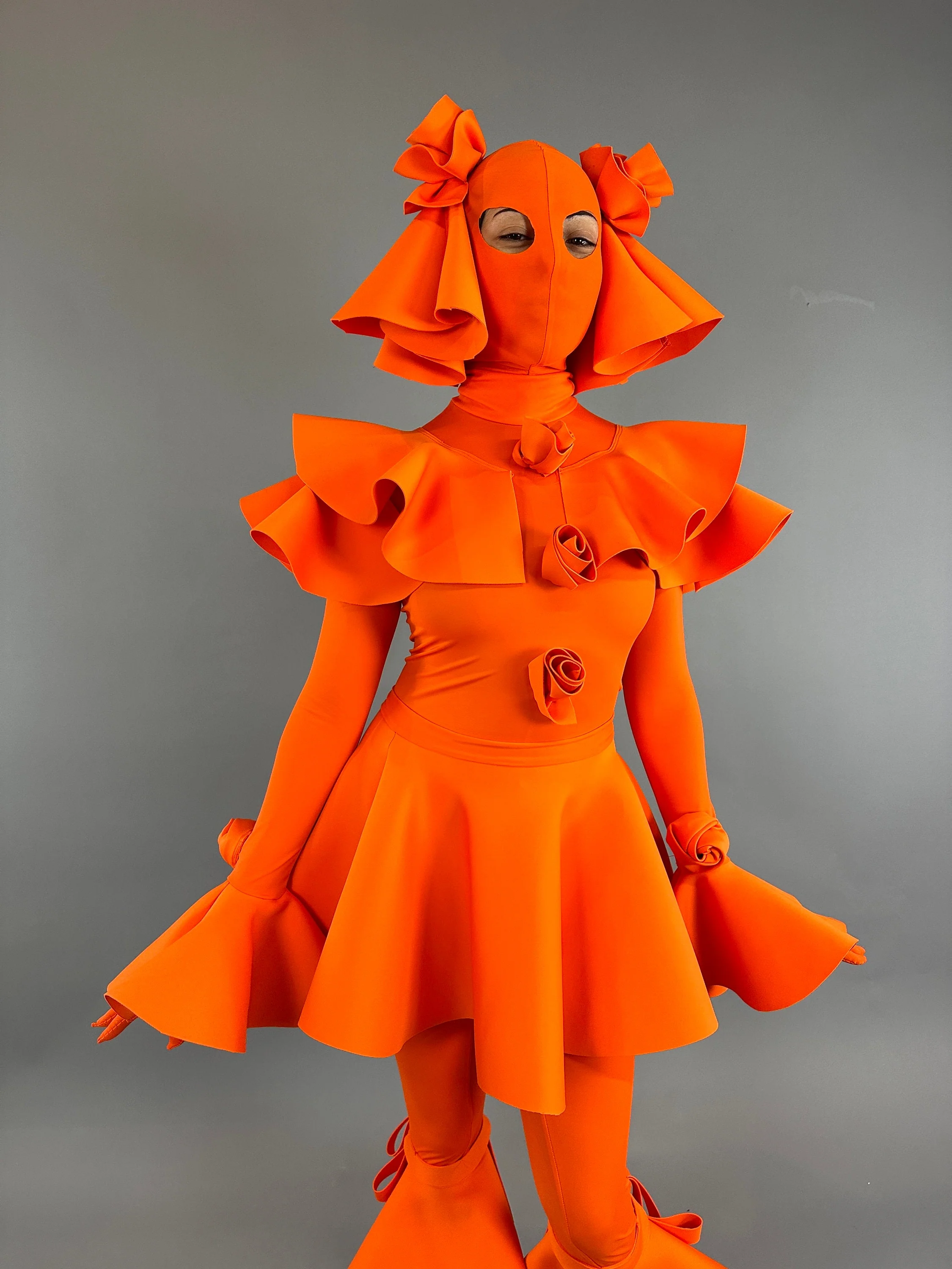 Exotic Dance Wear, Futuristic Clothing, Neon Orange Festival Outfit, Unisex Bodysuit, Club Costume, Clown Cosplay, Custom Made - Image 7
