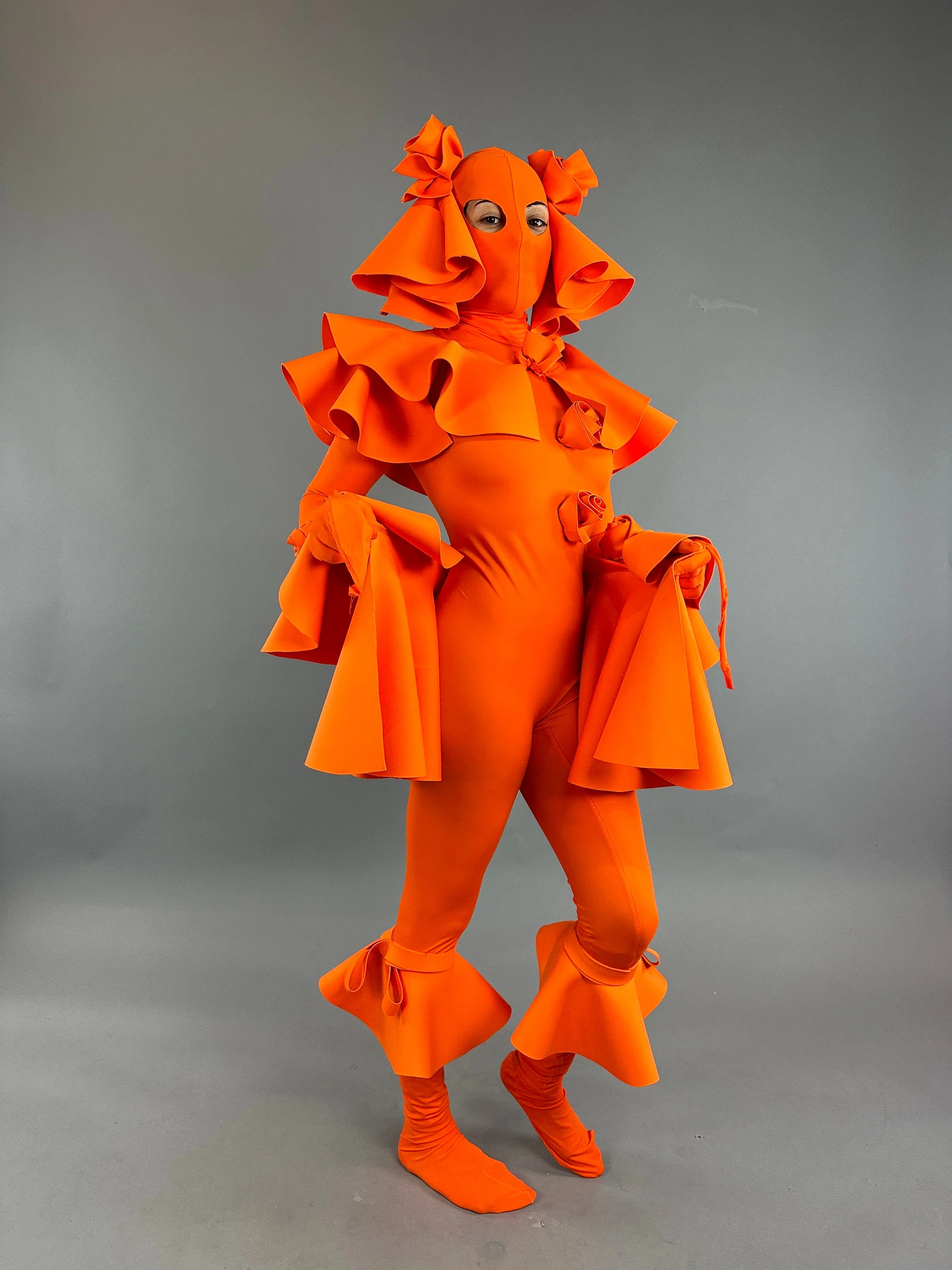 Exotic Dance Wear, Futuristic Clothing, Neon Orange Festival Outfit, Unisex Bodysuit, Club Costume, Clown Cosplay, Custom Made - Image 9