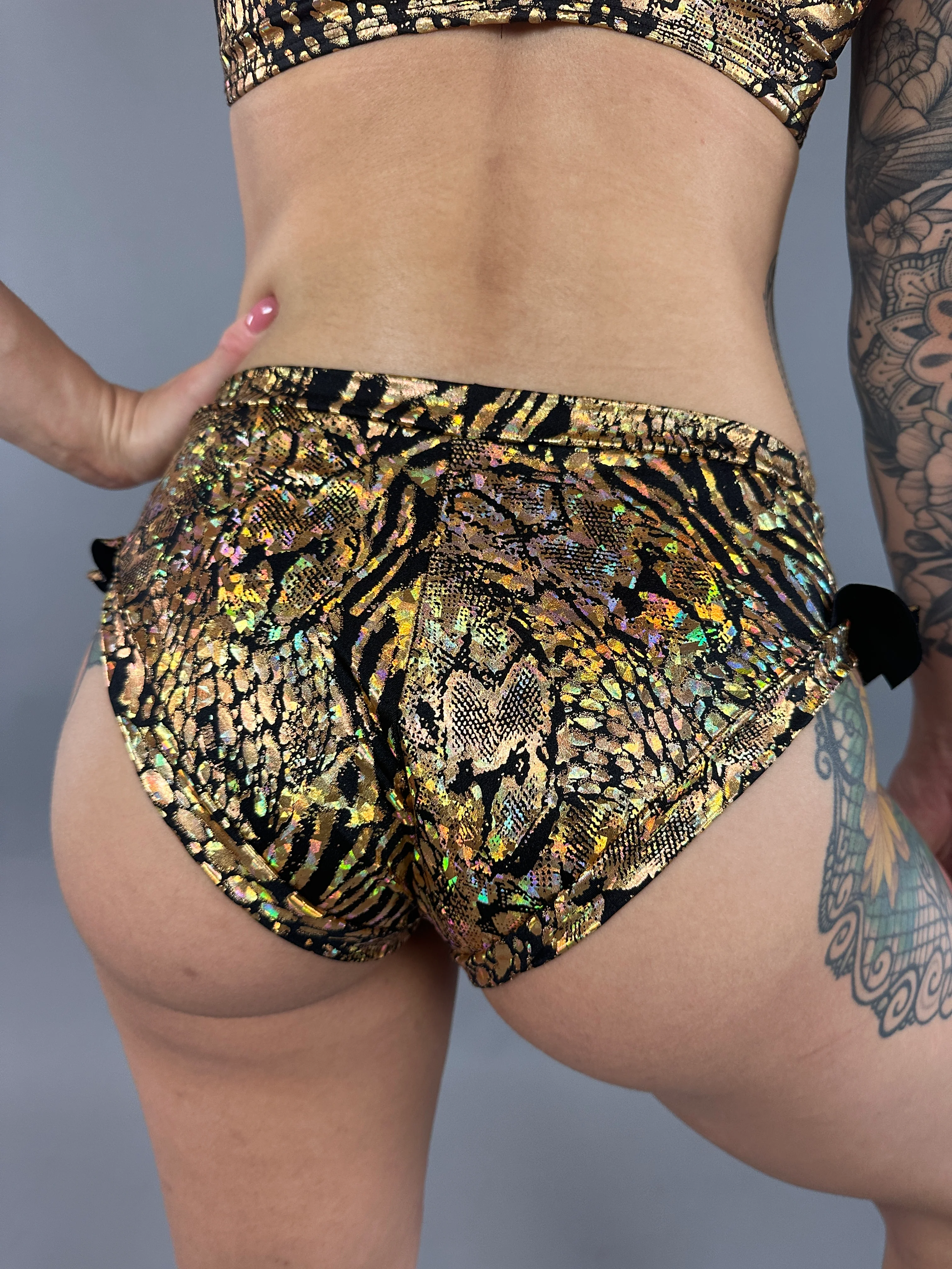 Gold & Black Snakeskin Crop Top & Bottom Set, Open Back, Cheeky Bottoms - Image 7