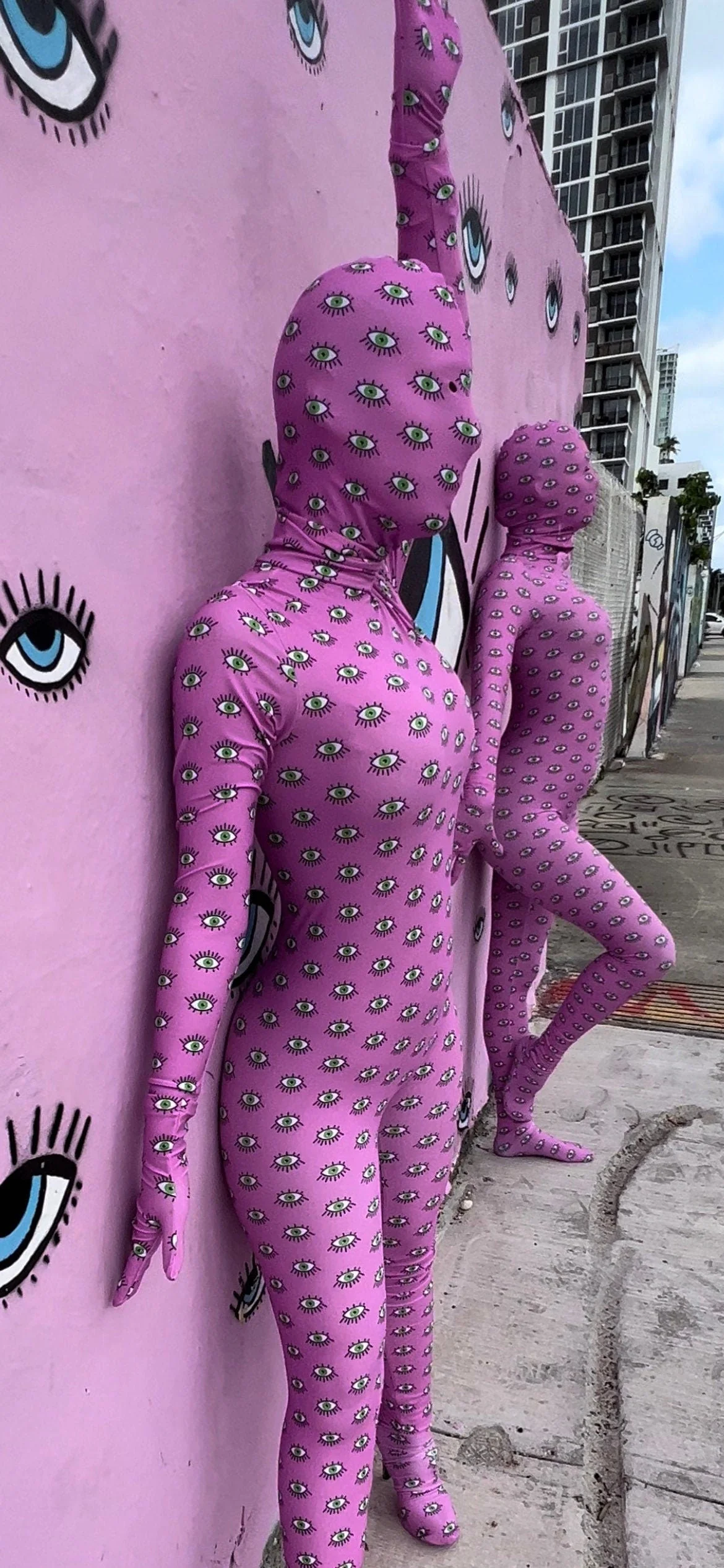Pink Eye Print Spandex Catsuit, Full Body Zentai Suit, Futuristic Rave Outfit, Festival Fashion, Exotic Dancewear - Image 4