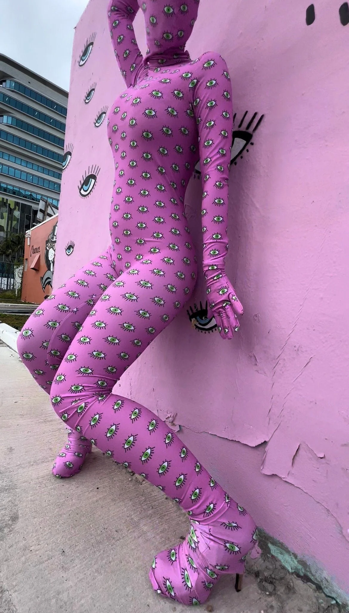 Pink Eye Print Spandex Catsuit, Full Body Zentai Suit, Futuristic Rave Outfit, Festival Fashion, Exotic Dancewear - Image 5
