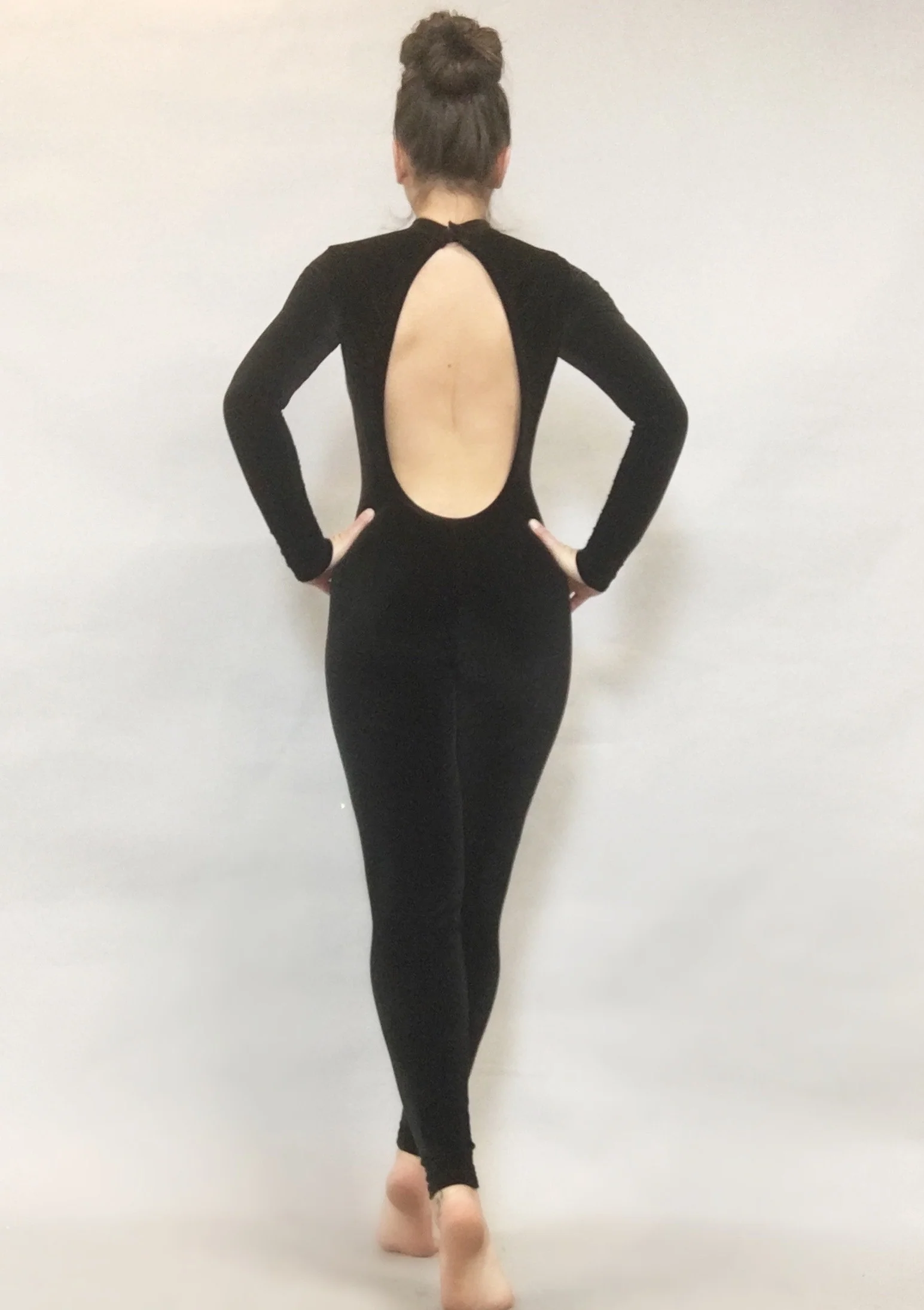 Black Cat Velvet Catsuit, Open Back, Full Sleeves, Scoop Neck - Image 3