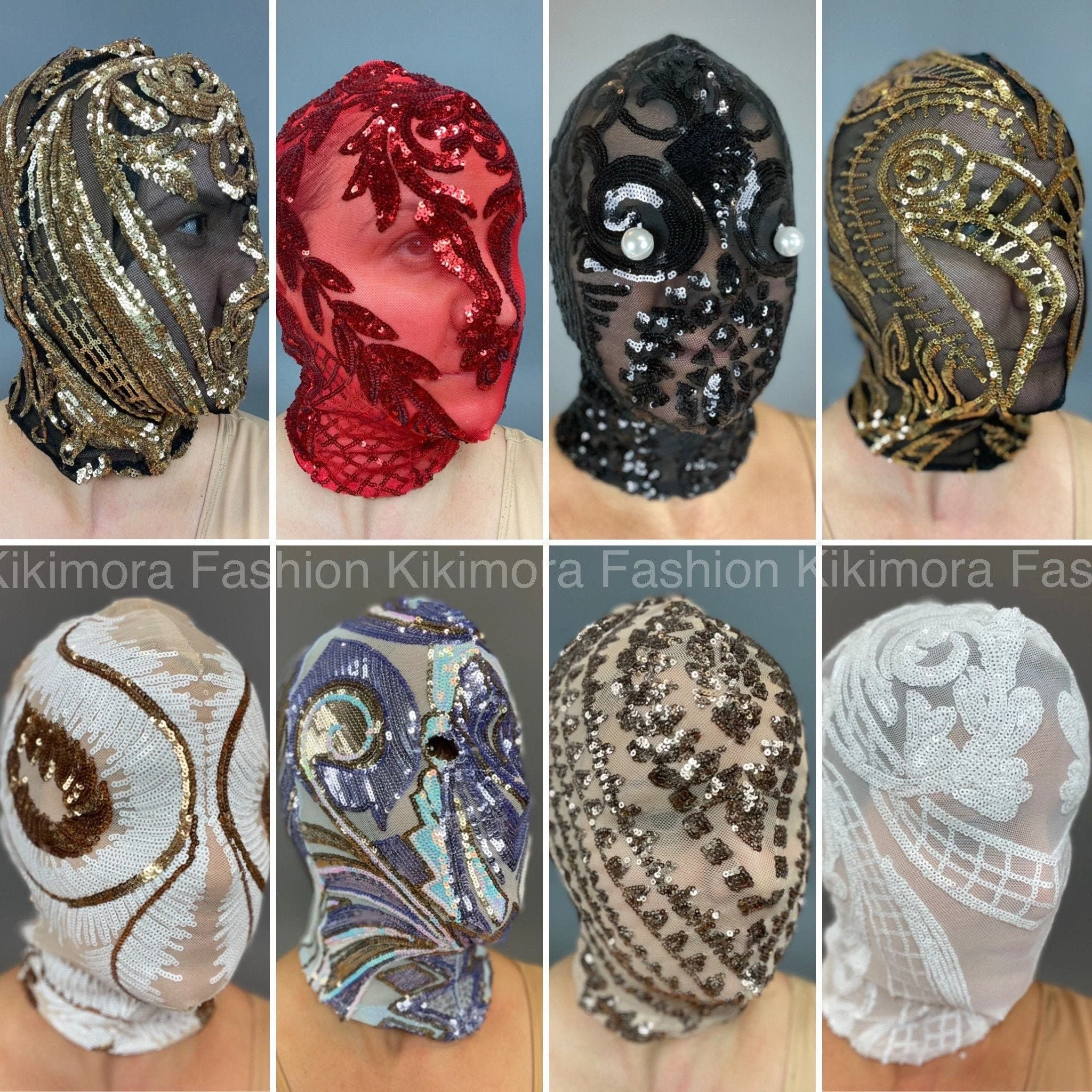 Iridescent Sequin Face Mask, Full Headpiece, Nude Mesh Balaclava, Fantasy Creature Mask, Festival Accessory, Futuristic Headwear - Image 3