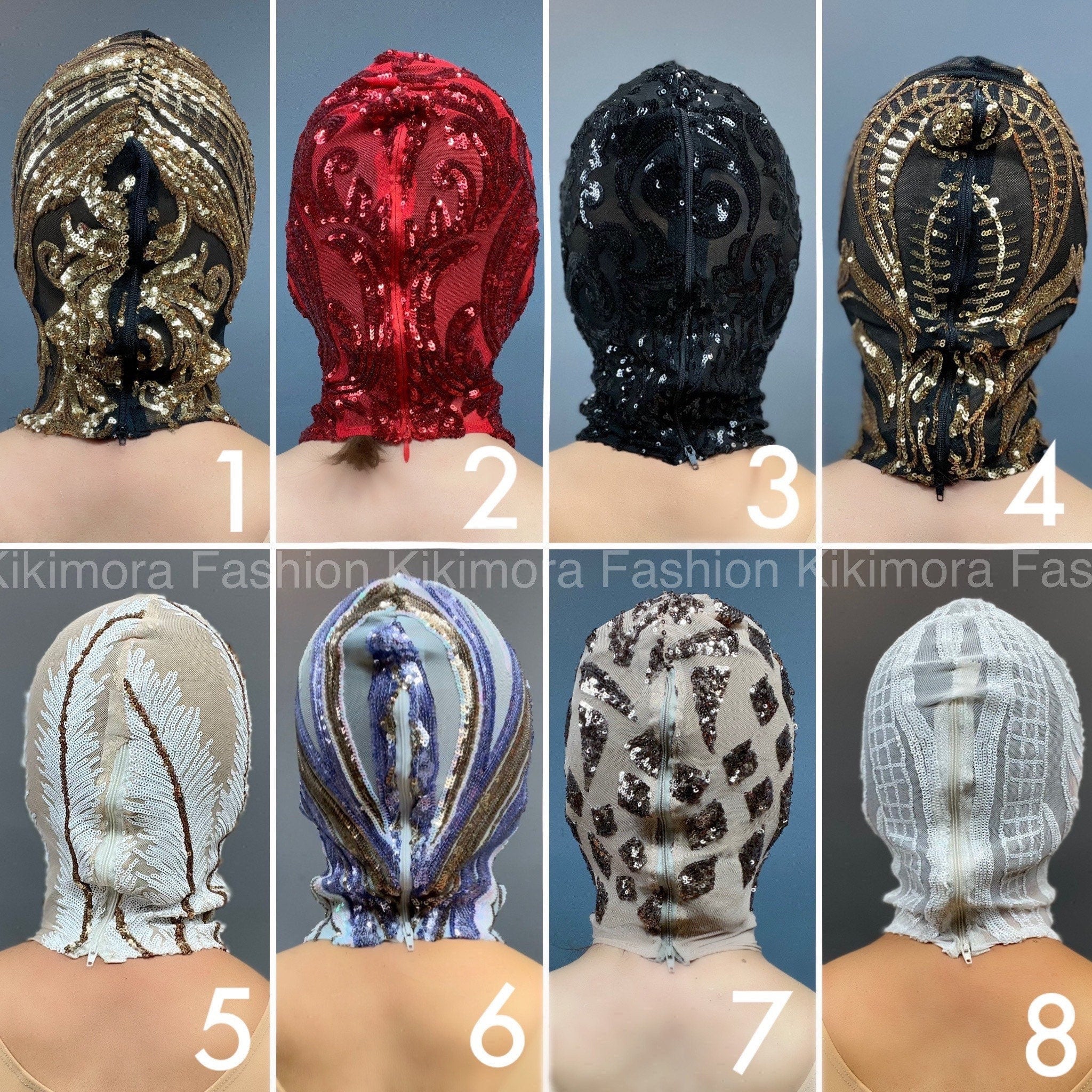 Iridescent Sequin Face Mask, Full Headpiece, Nude Mesh Balaclava, Fantasy Creature Mask, Festival Accessory, Futuristic Headwear - Image 4
