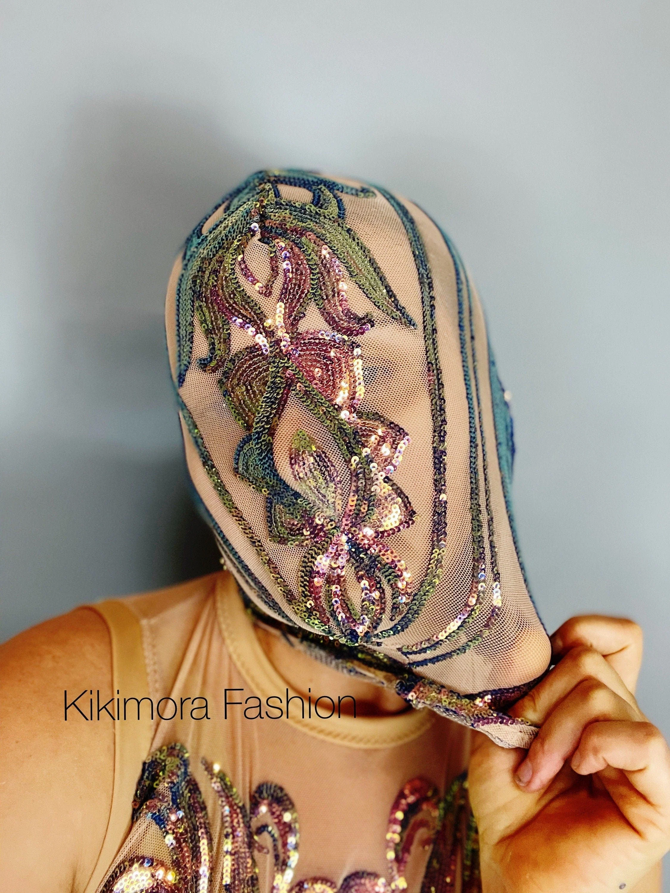 Iridescent Sequin Face Mask, Full Headpiece, Nude Mesh Balaclava, Fantasy Creature Mask, Festival Accessory, Futuristic Headwear - Image 6