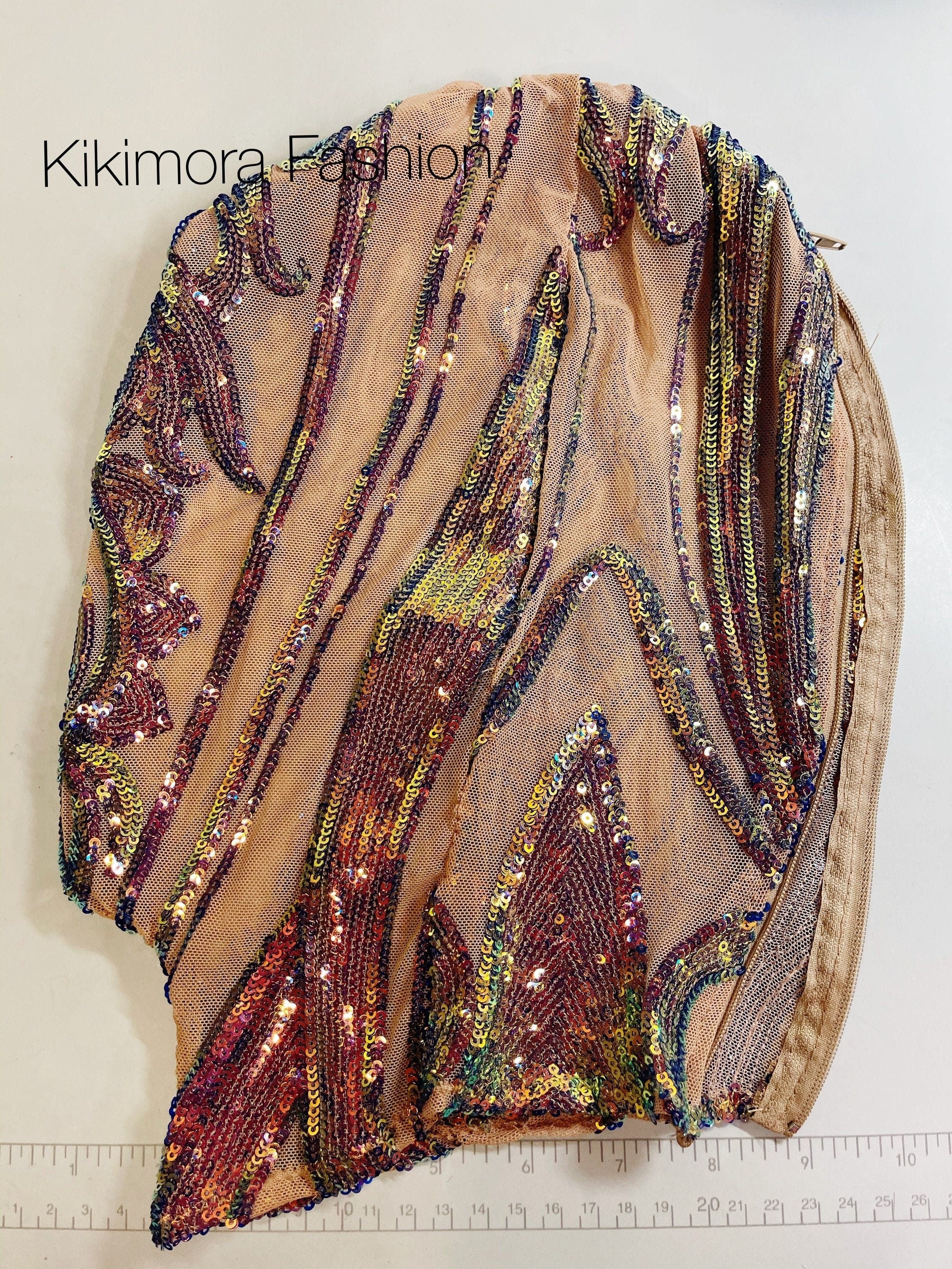 Iridescent Sequin Face Mask, Full Headpiece, Nude Mesh Balaclava, Fantasy Creature Mask, Festival Accessory, Futuristic Headwear - Image 8