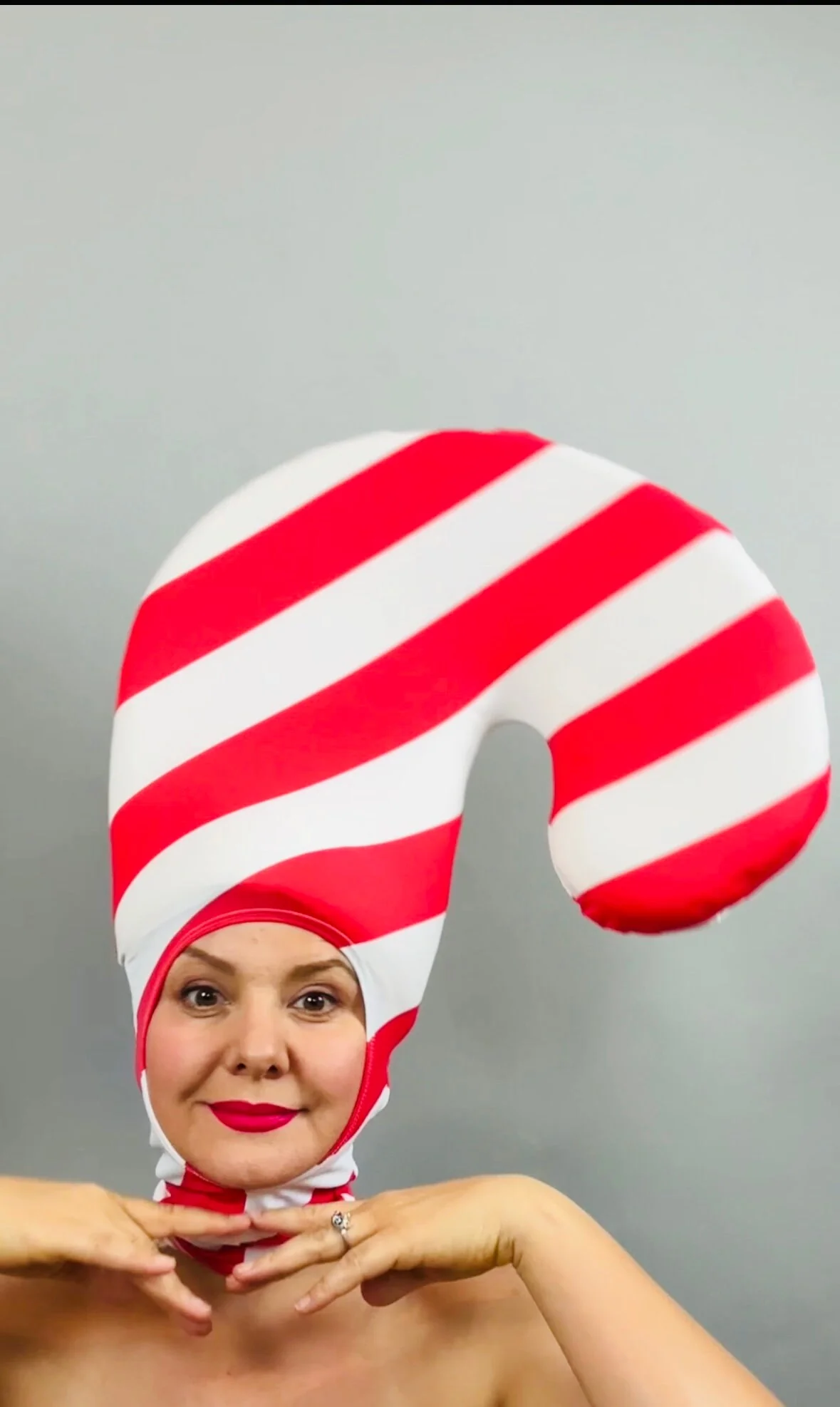 Candy Cane Headpiece, Red and White Stripe Spandex Hat, Festive Holiday Costume Accessory, Open Face Headwear, Lightweight Stretch Fabric - Image 2
