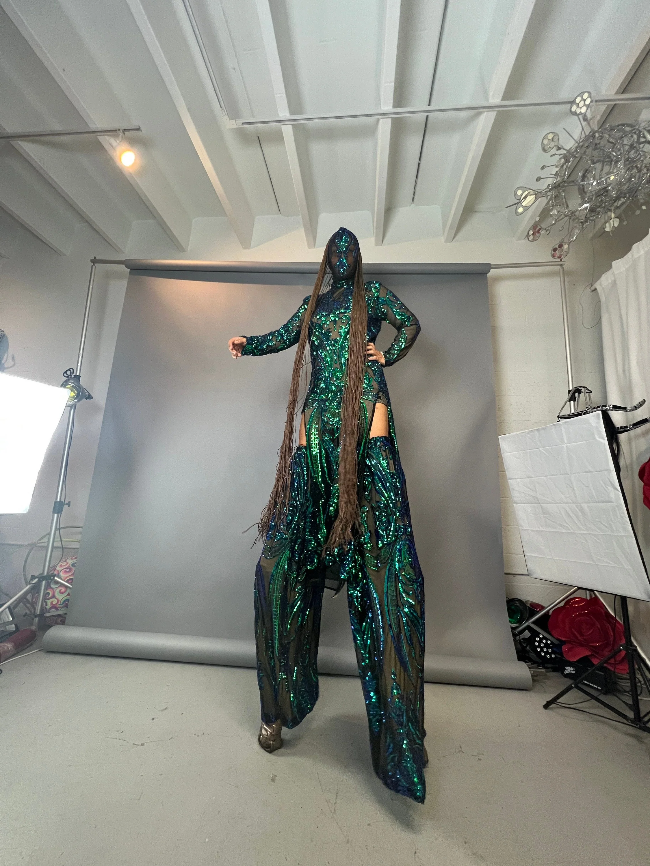 Futuristic Clothing, Alien Costume, Stilt Walker Outfit, Festival Wear, Sequin Dress, Stilts Covers, Custom Made - Image 3