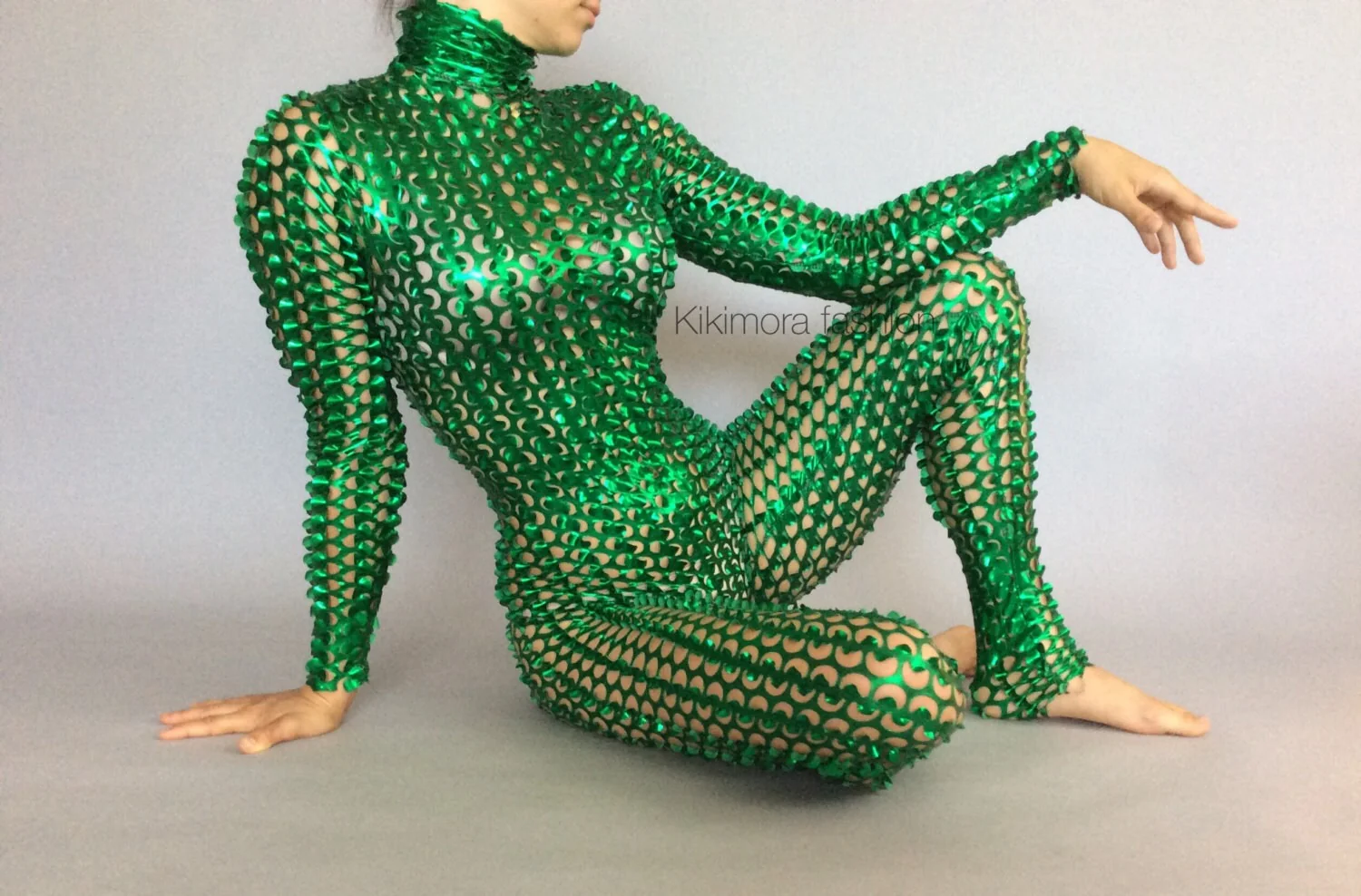 Silver Catsuit for Dance and Performance, Futuristic Scaled Texture, Unisex - Image 5