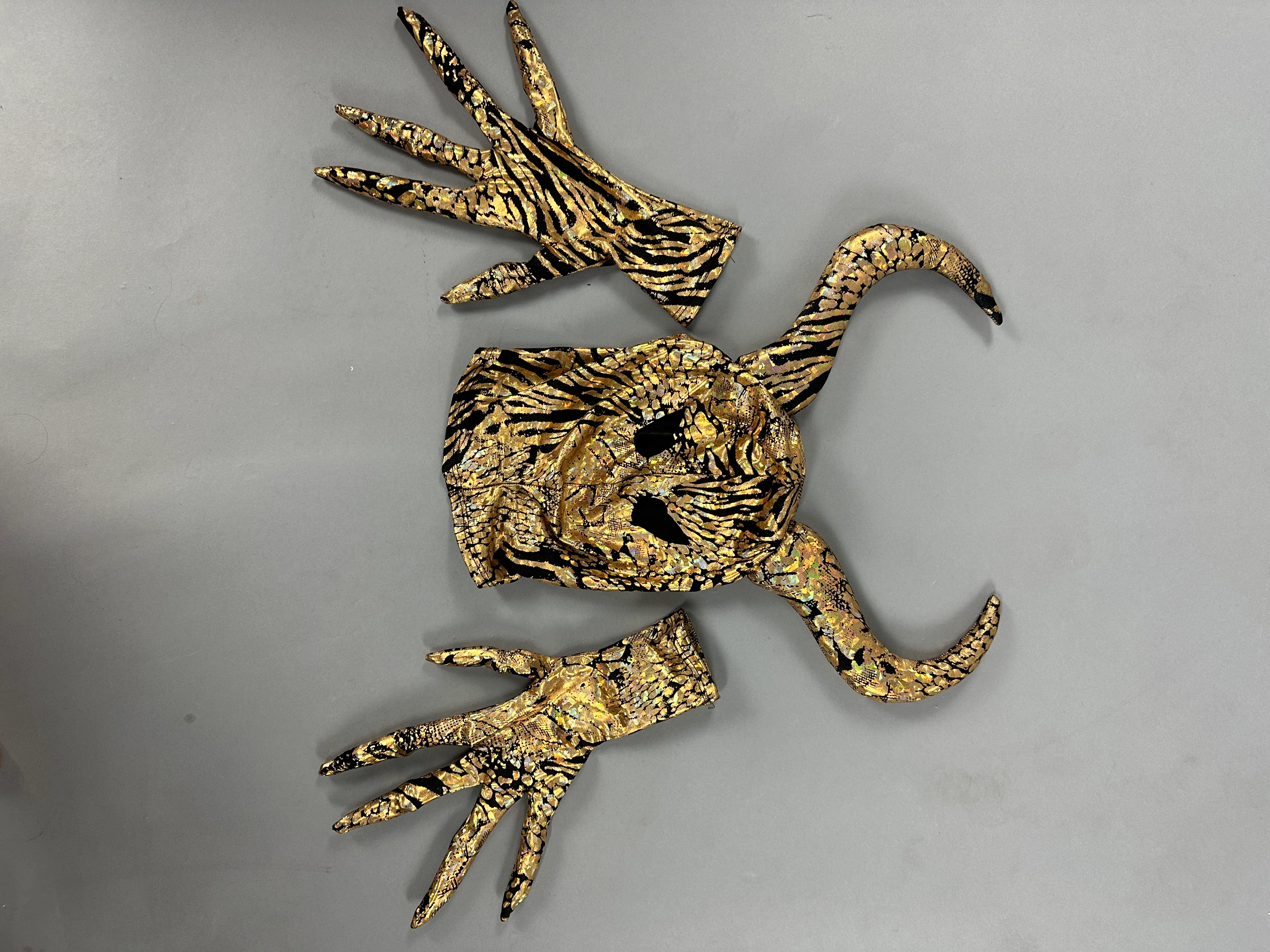 Gold & Black Gazelle Creature Costume, Full Sleeve Catsuit With Headdress, Gloves, Socks - Image 4